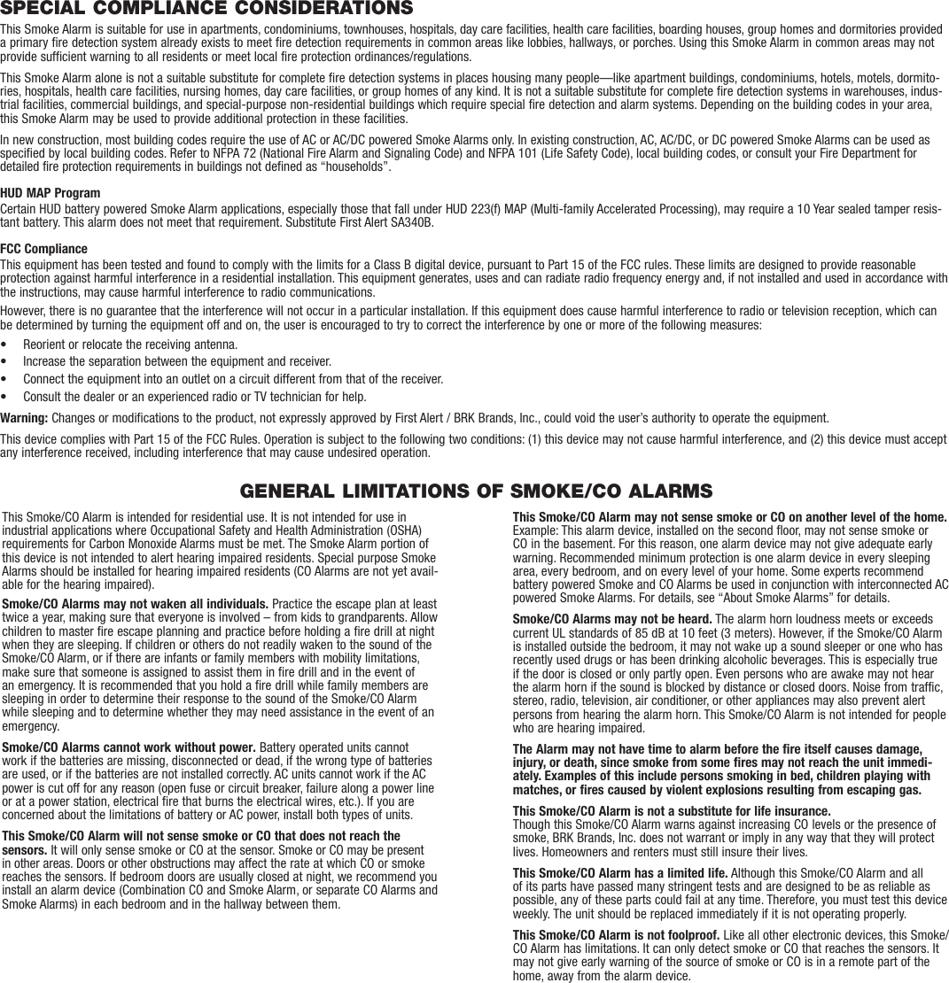 Page 10 of 10 - First-Alert First-Alert-Low-Profile-Combination-Smoke-And-Carbon-Monoxide-Alarm-Users-Manual-  First-alert-low-profile-combination-smoke-and-carbon-monoxide-alarm-users-manual