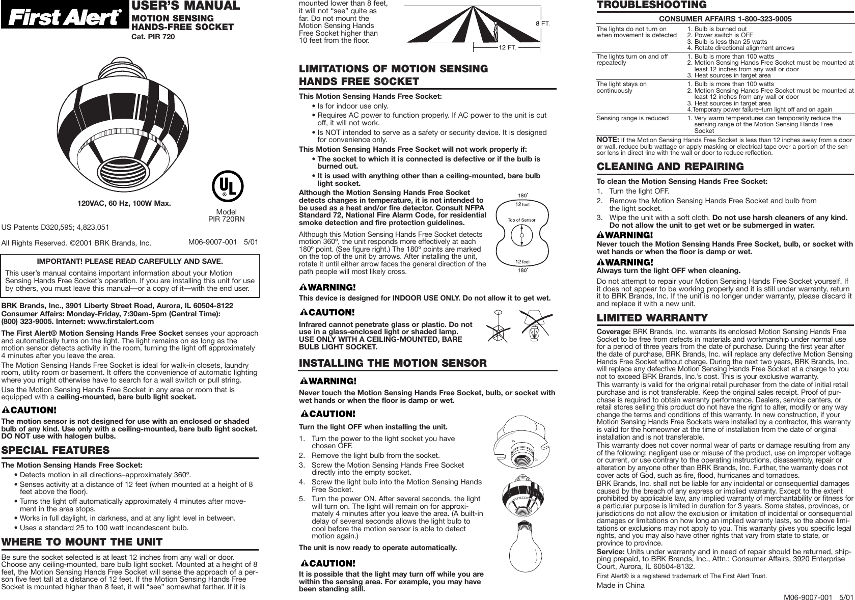 Page 1 of 1 - First-Alert First-Alert-Pir720R-Users-Manual- PIR 720RN (CÐUL)  First-alert-pir720r-users-manual