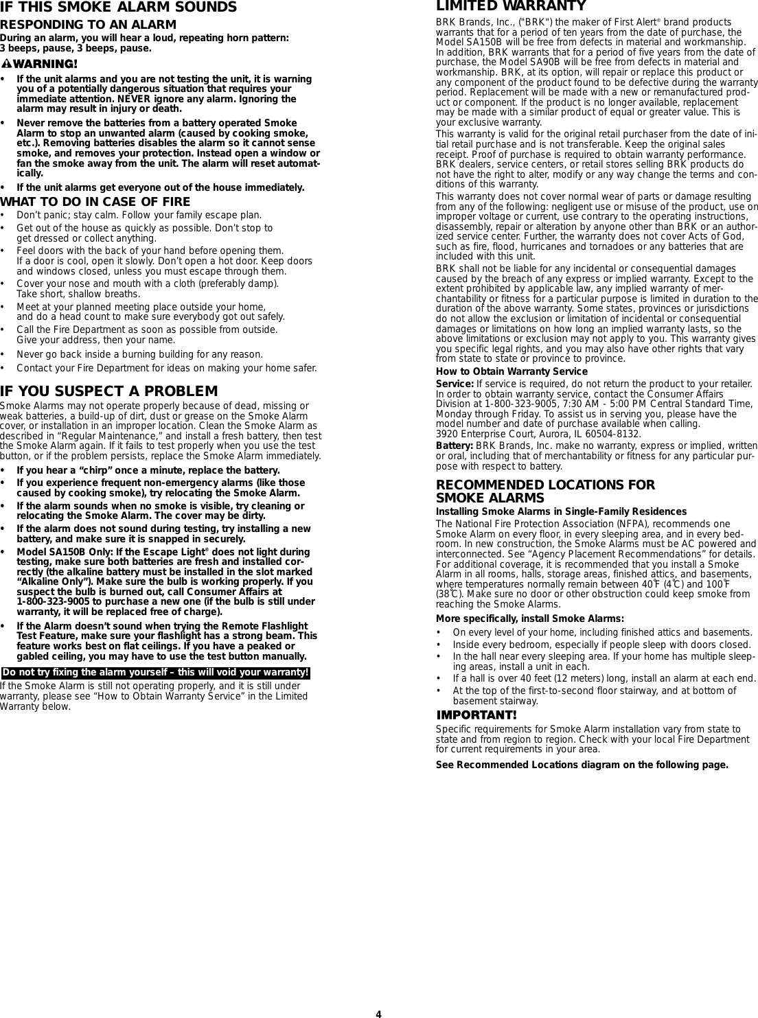 Page 4 of 6 - First-Alert First-Alert-Sa150B-Users-Manual- M08_0024_000_EWEB(SA90/150CN)  First-alert-sa150b-users-manual