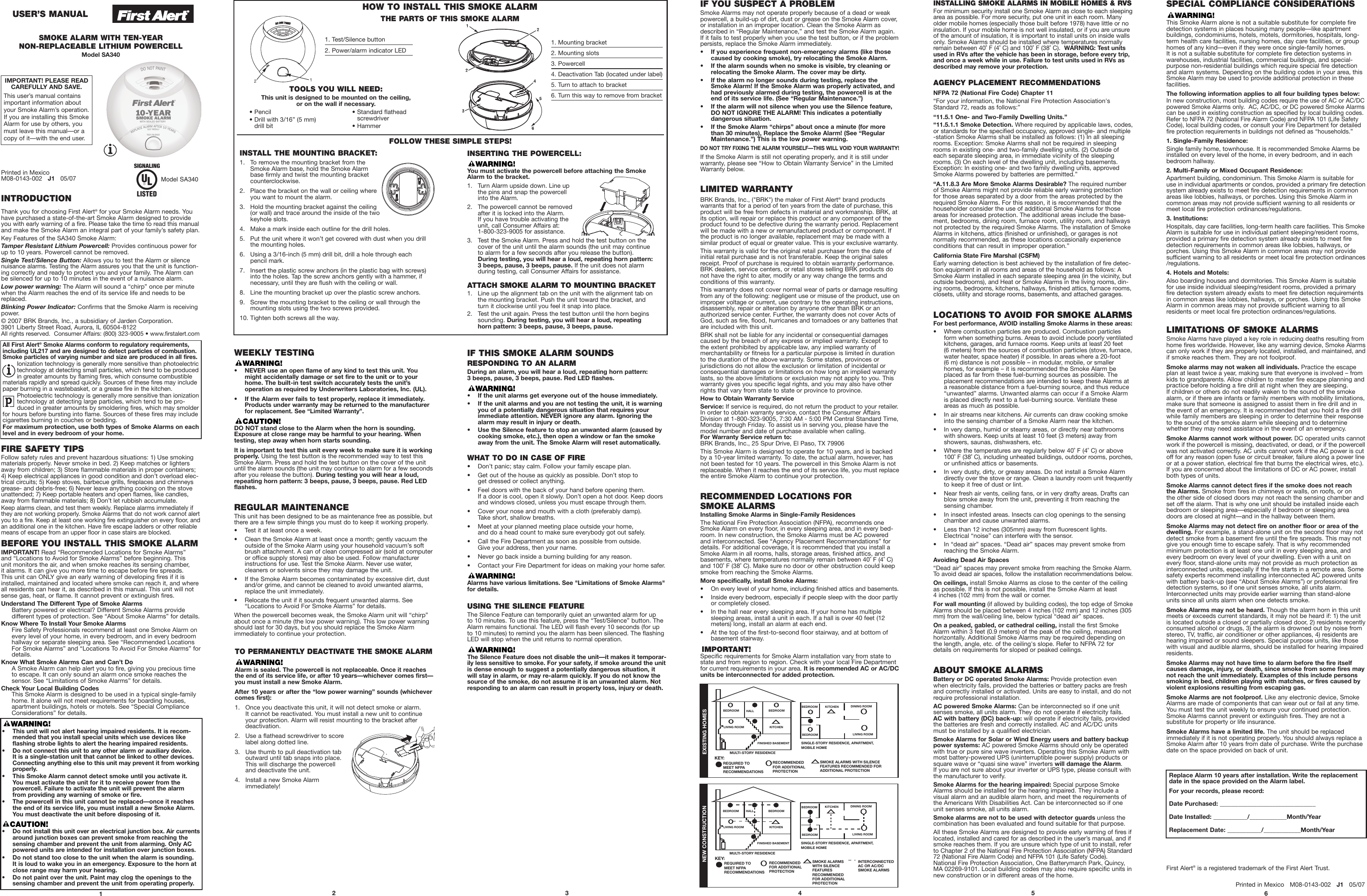 First Alert Sa340 Users Manual