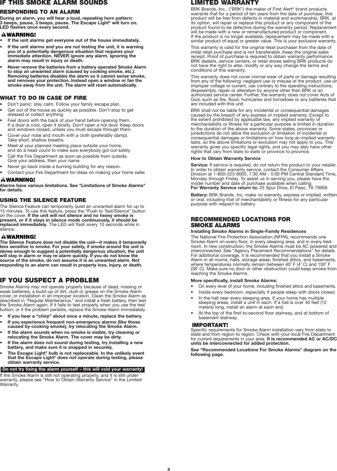 Page 4 of 6 - First-Alert First-Alert-Sa720-Users-Manual- SA720  First-alert-sa720-users-manual