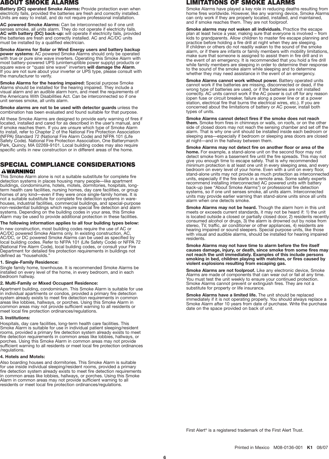 Page 6 of 6 - First-Alert First-Alert-Sa720-Users-Manual- SA720  First-alert-sa720-users-manual