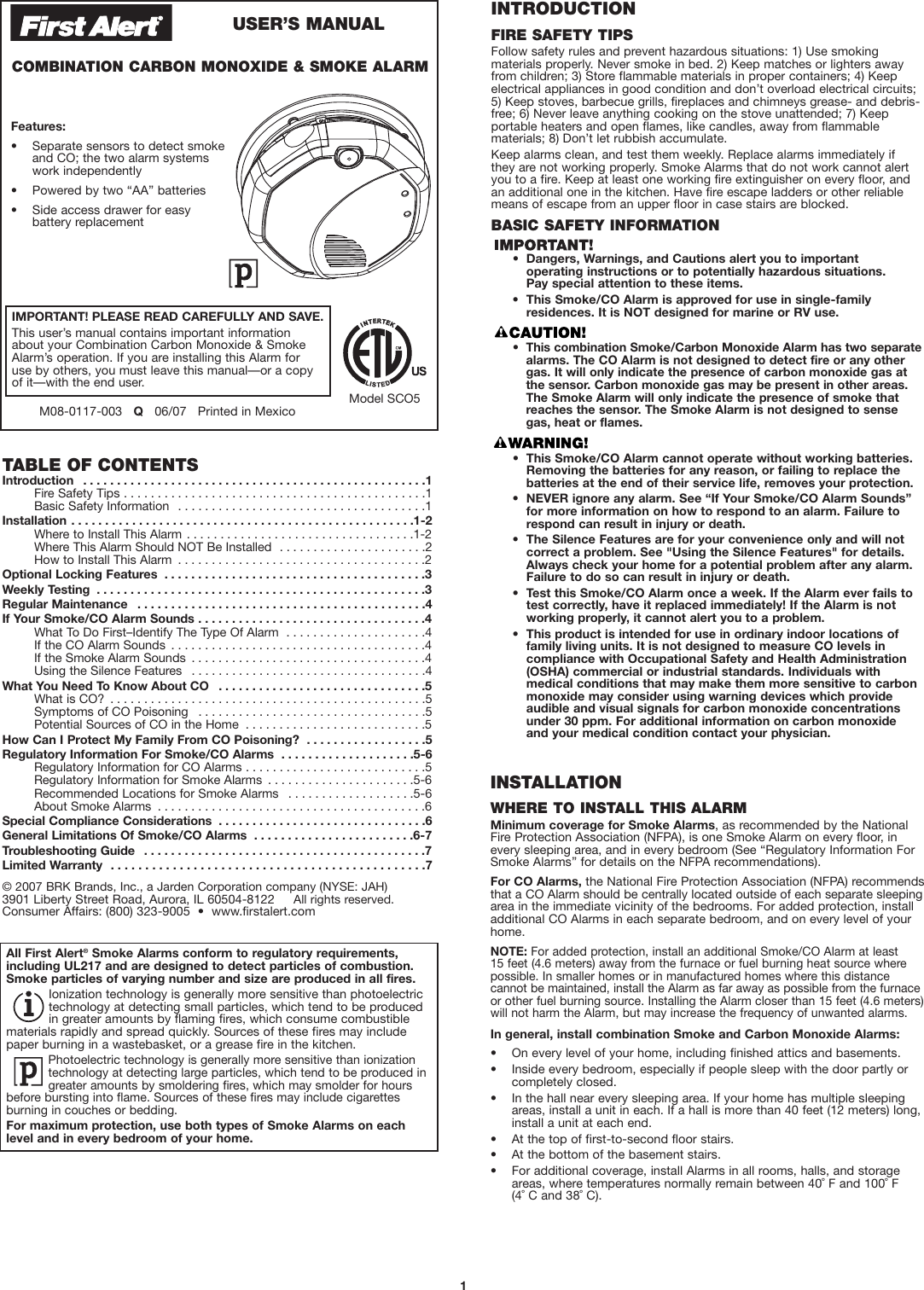 First Alert Sco5 Users Manual ManualsLib Makes It Easy To Find Manuals ...