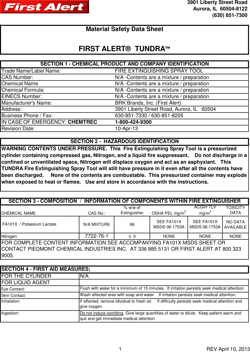 Page 1 of 3 - First-Alert First-Alert-Tundra-Camp-Fire-Extinguishing-Spray-Users-Manual-  First-alert-tundra-camp-fire-extinguishing-spray-users-manual