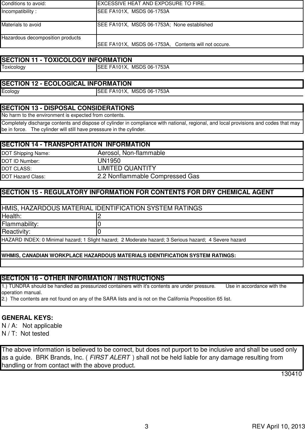 Page 3 of 3 - First-Alert First-Alert-Tundra-Camp-Fire-Extinguishing-Spray-Users-Manual-  First-alert-tundra-camp-fire-extinguishing-spray-users-manual