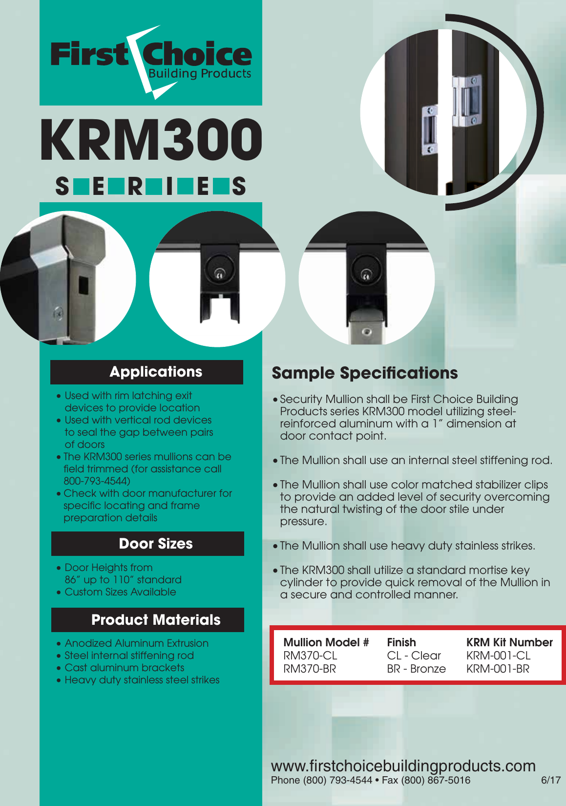 Page 2 of 2 - First Choice Building Products  KRM300 Series Cut Sheet FCBP-KRM300-Series