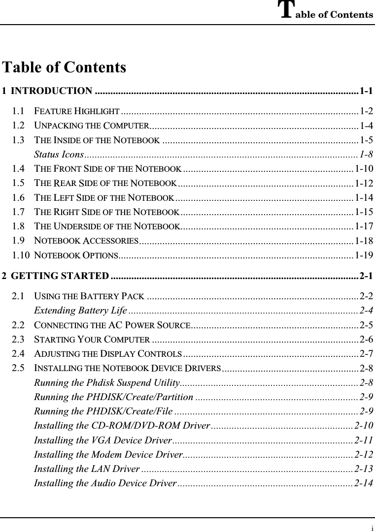 Table of Contents                              !&quot;#$%&amp;&apos;&amp; (#$%&amp;&apos;&amp;)&quot; (&quot;&quot;&apos;$*+&amp;$,$*+$-.&quot;&quot;,/0$-$-&quot;&quot;+1$-$-&quot;&quot;02$- 3&quot;&quot;0$-$-