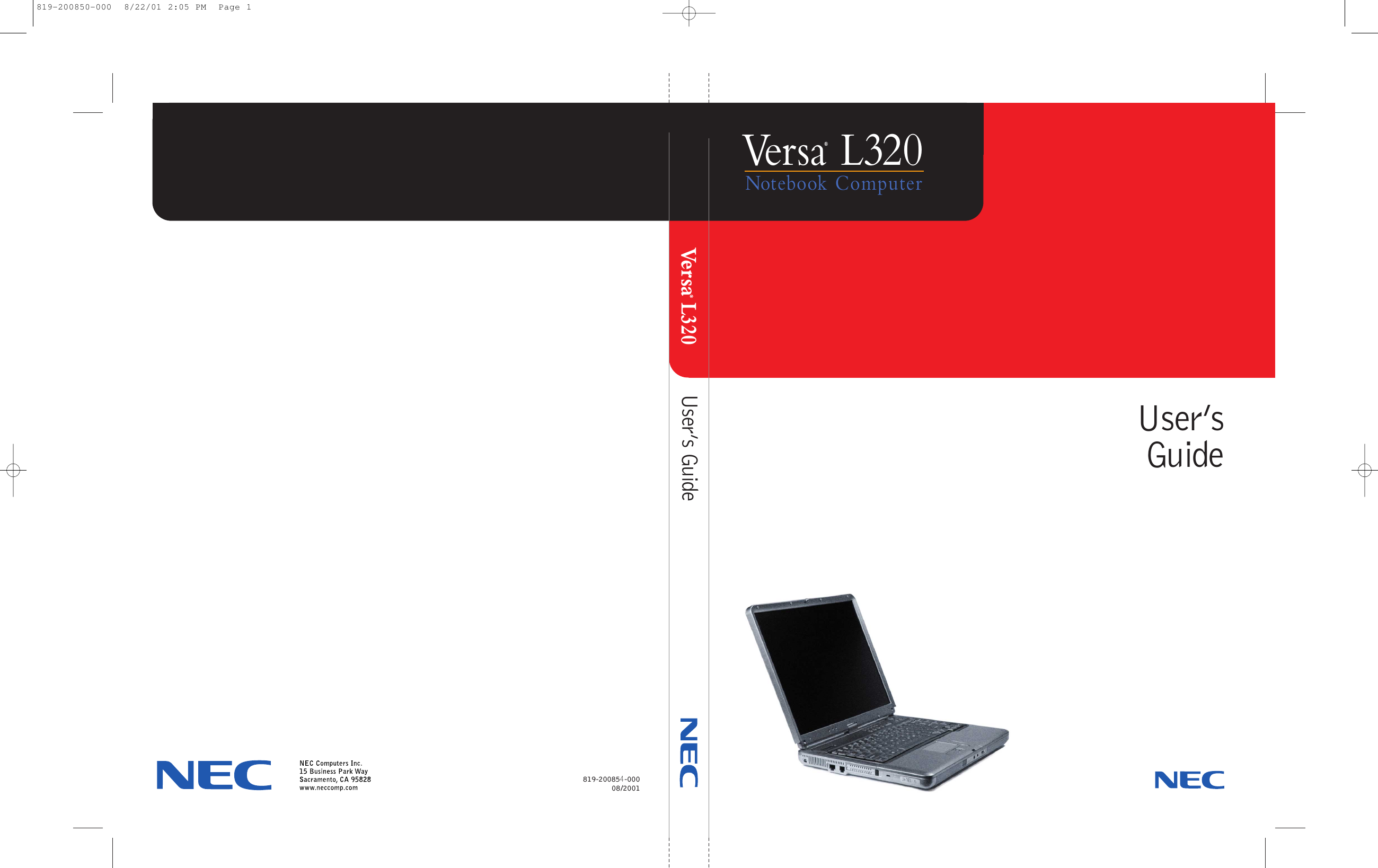 Versa®L320Notebook ComputerVersa®L320User’sGuideUser’s Guide819-200854-00008/2001819-200850-000  8/22/01 2:05 PM  Page 1