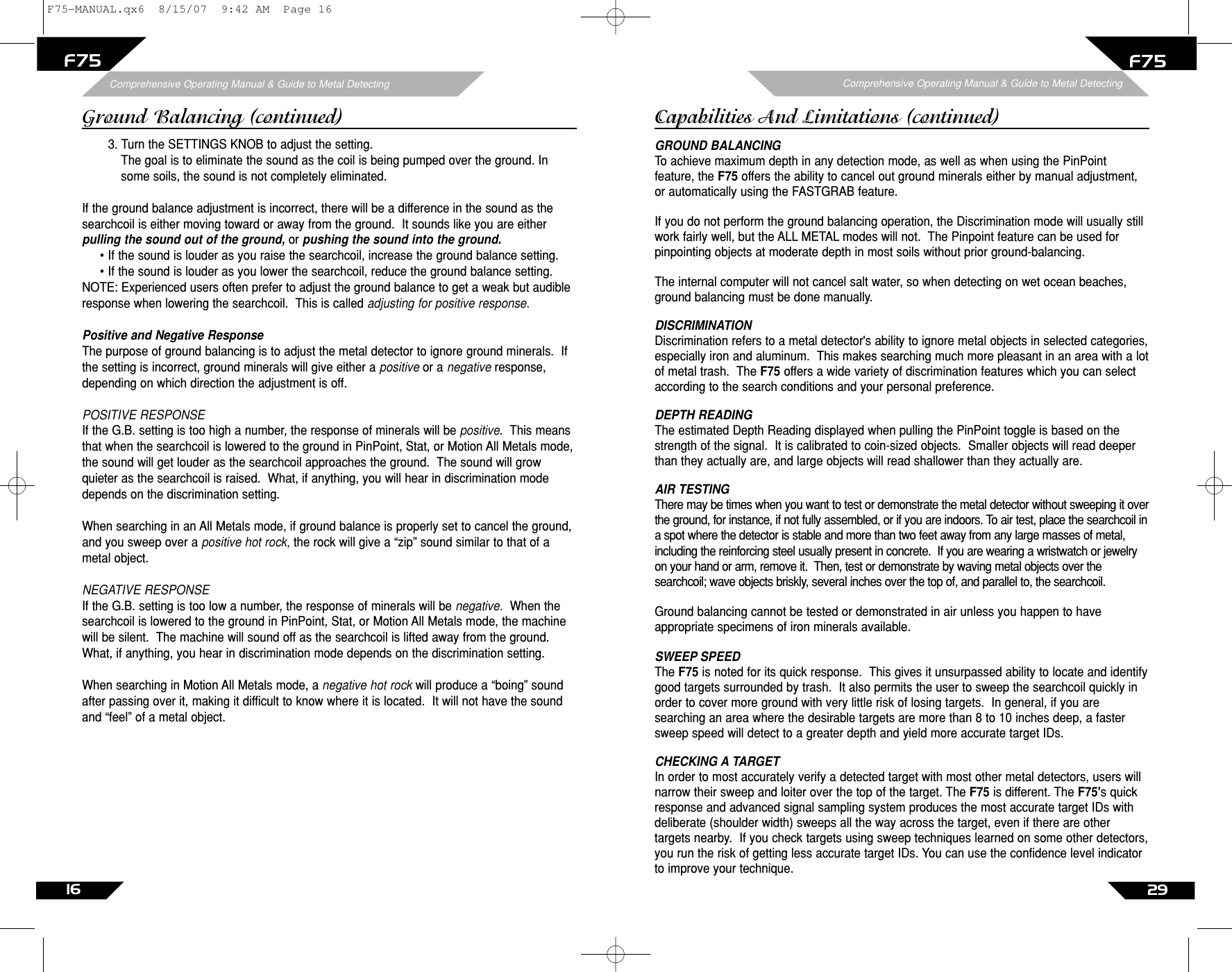 Page 16 of First Texas F75MD Hobby Metal Detector User Manual Layout 1