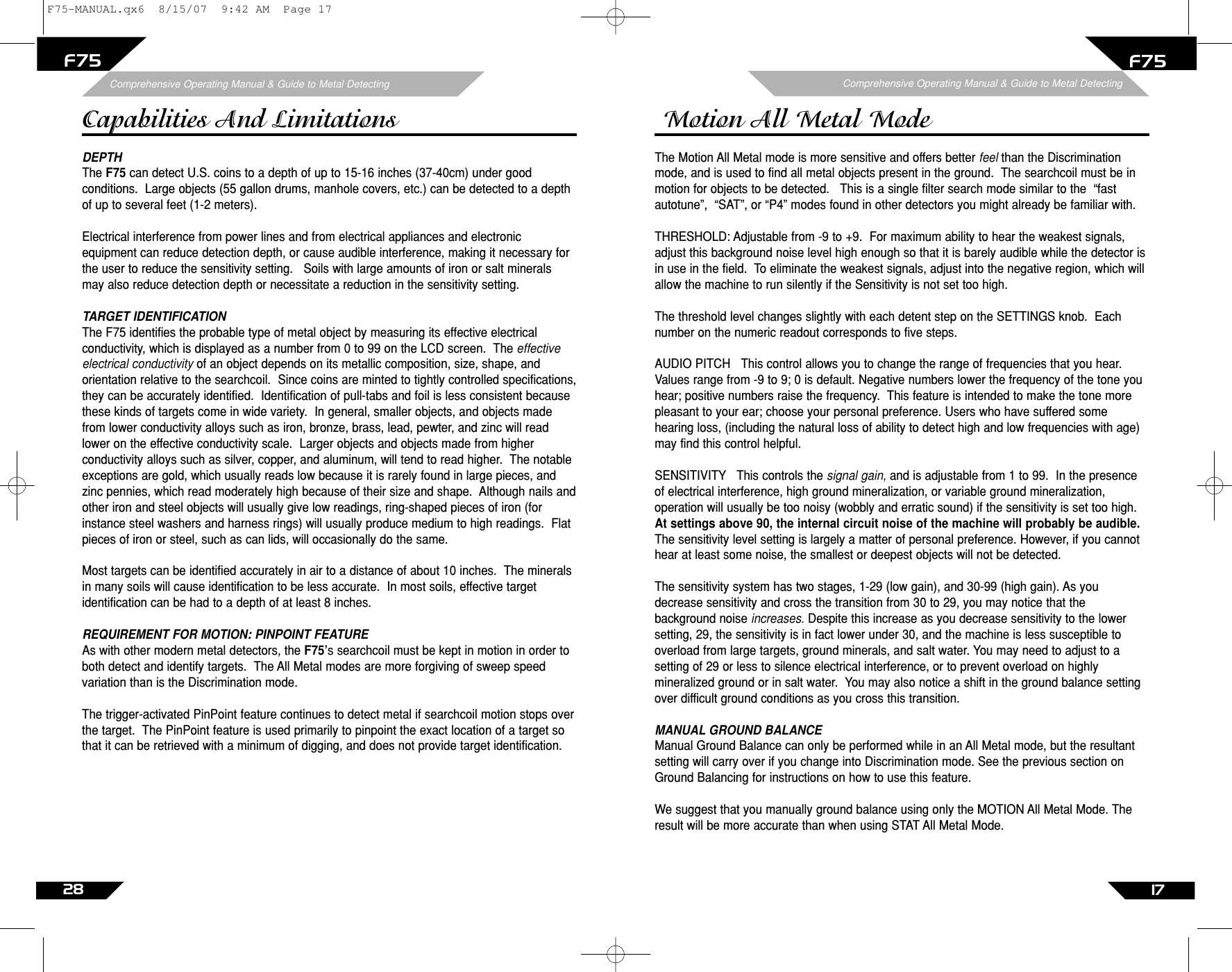 Page 17 of First Texas F75MD Hobby Metal Detector User Manual Layout 1