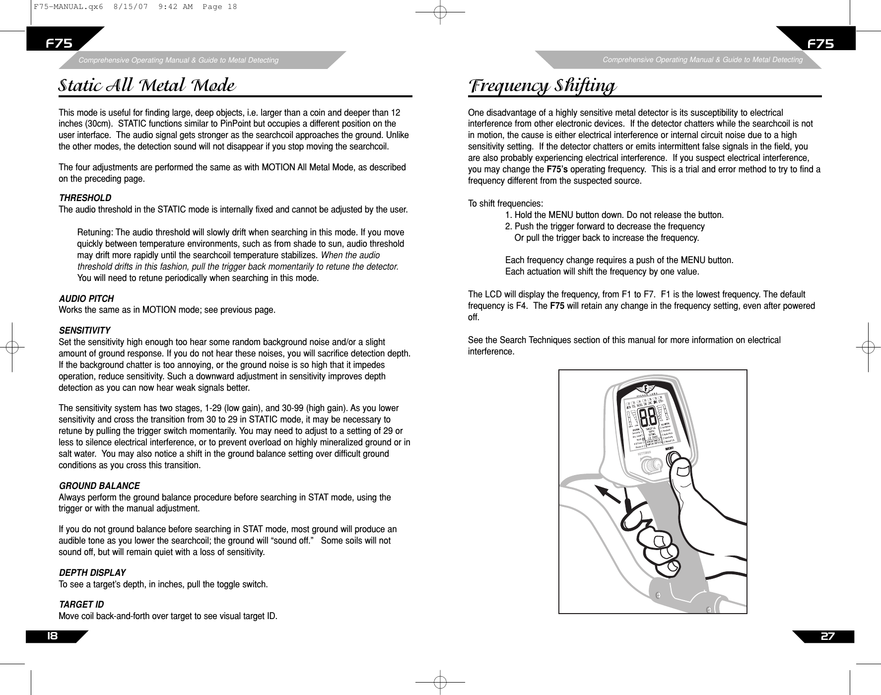 Page 18 of First Texas F75MD Hobby Metal Detector User Manual Layout 1