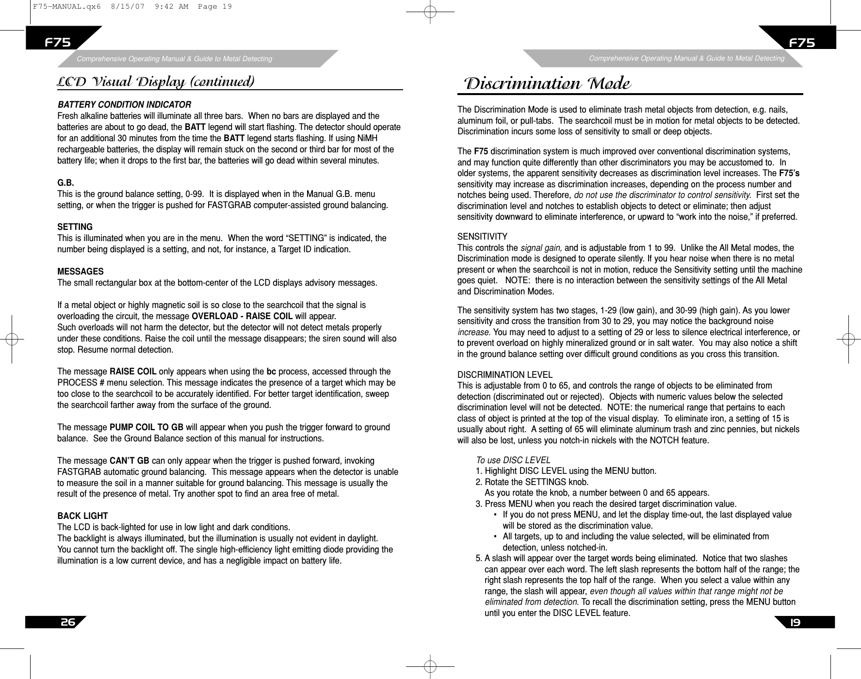 Page 19 of First Texas F75MD Hobby Metal Detector User Manual Layout 1