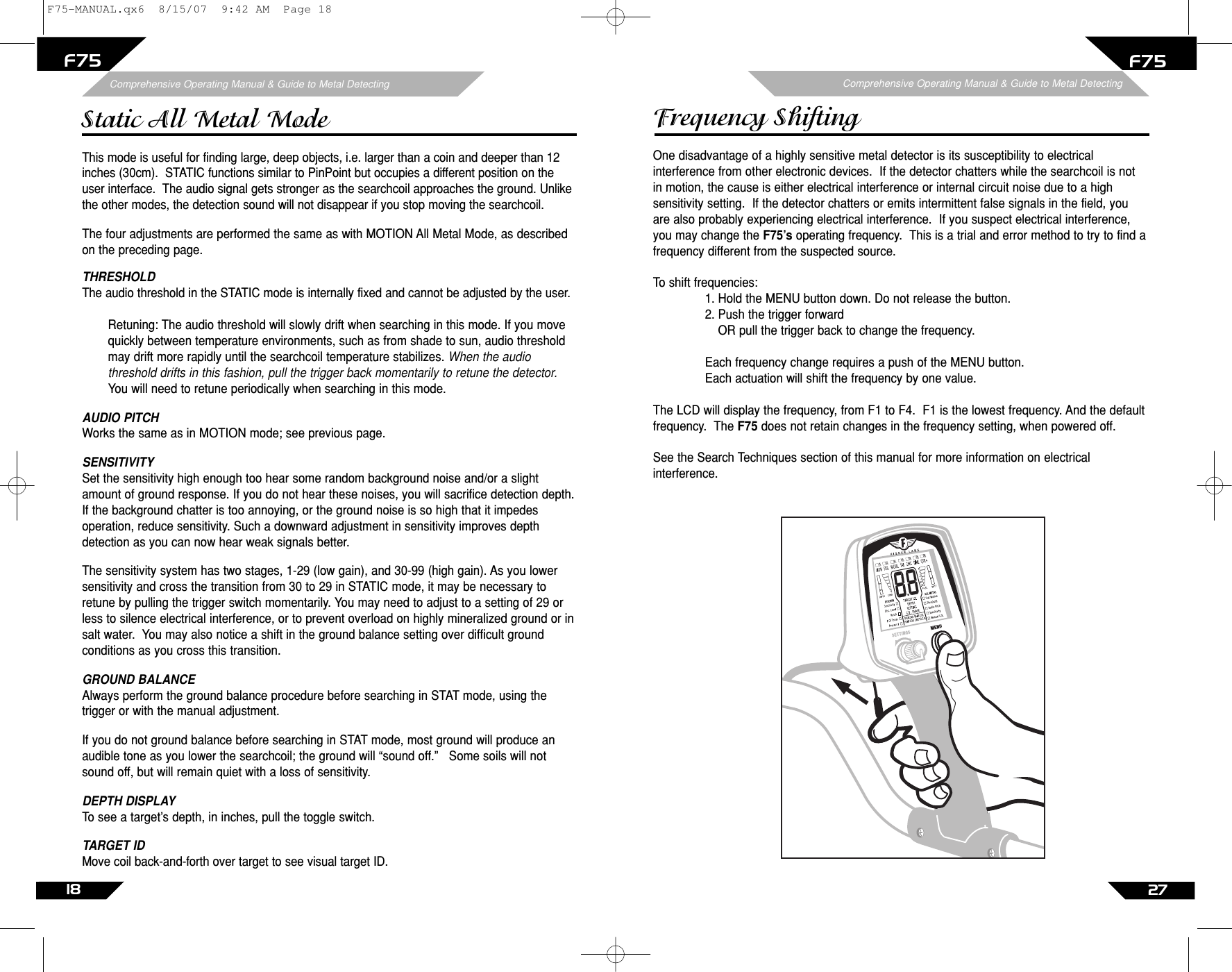 Page 27 of First Texas F75MD Hobby Metal Detector User Manual Layout 1
