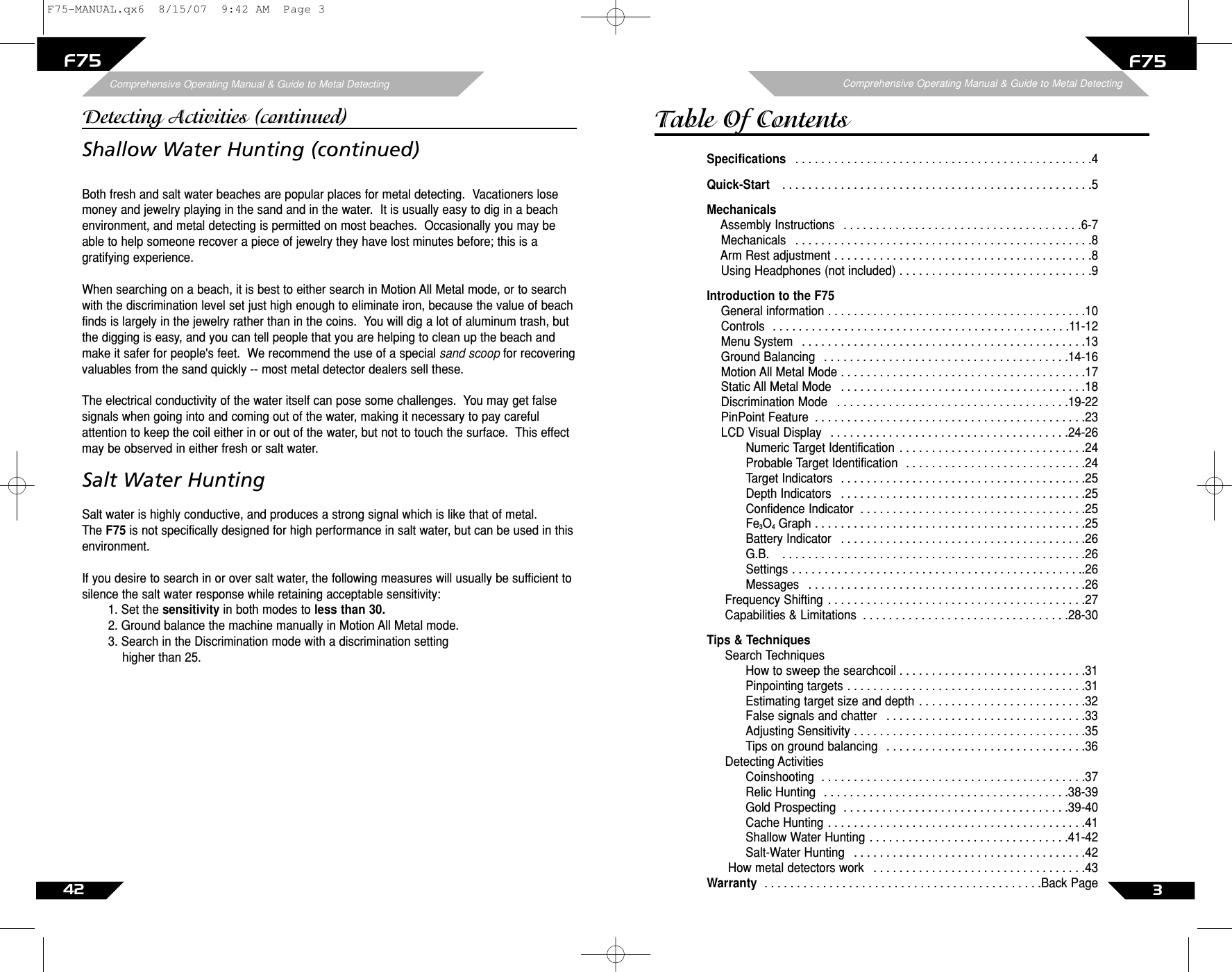 Page 3 of First Texas F75MD Hobby Metal Detector User Manual Layout 1