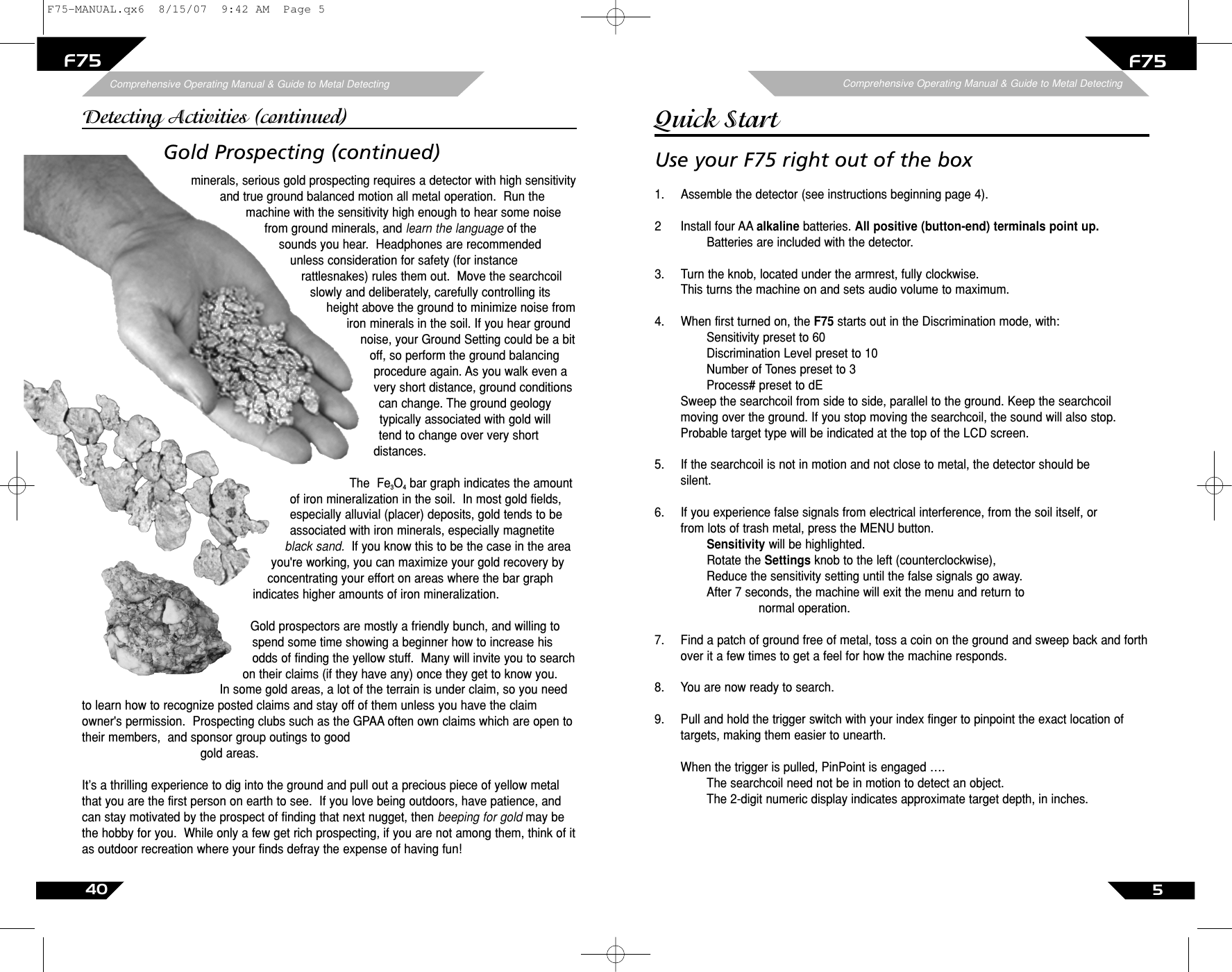 Page 40 of First Texas F75MD Hobby Metal Detector User Manual Layout 1