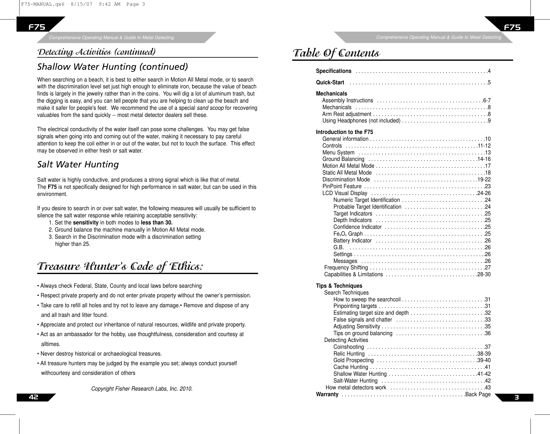 Page 42 of First Texas F75MD Hobby Metal Detector User Manual Layout 1