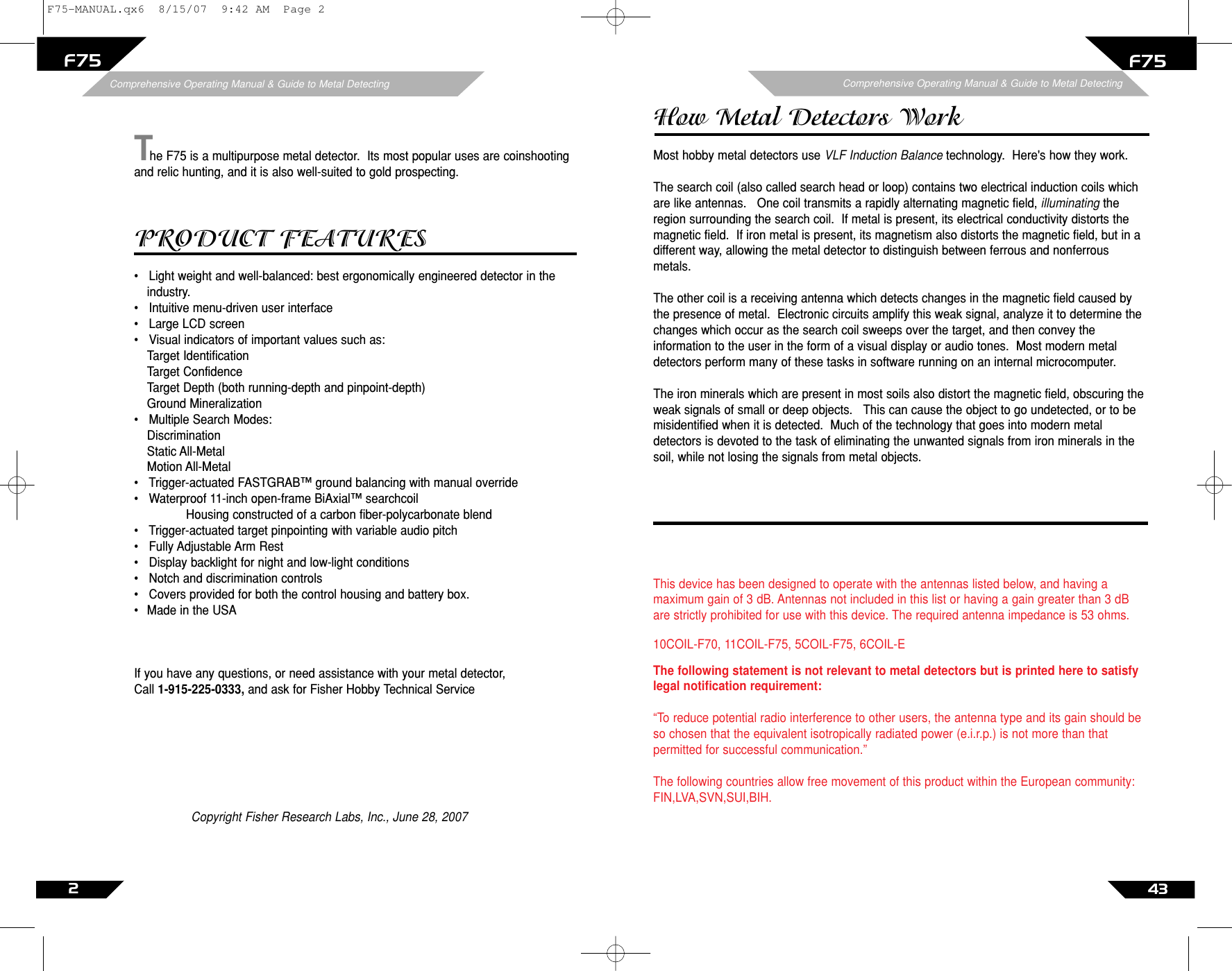 Page 43 of First Texas F75MD Hobby Metal Detector User Manual Layout 1