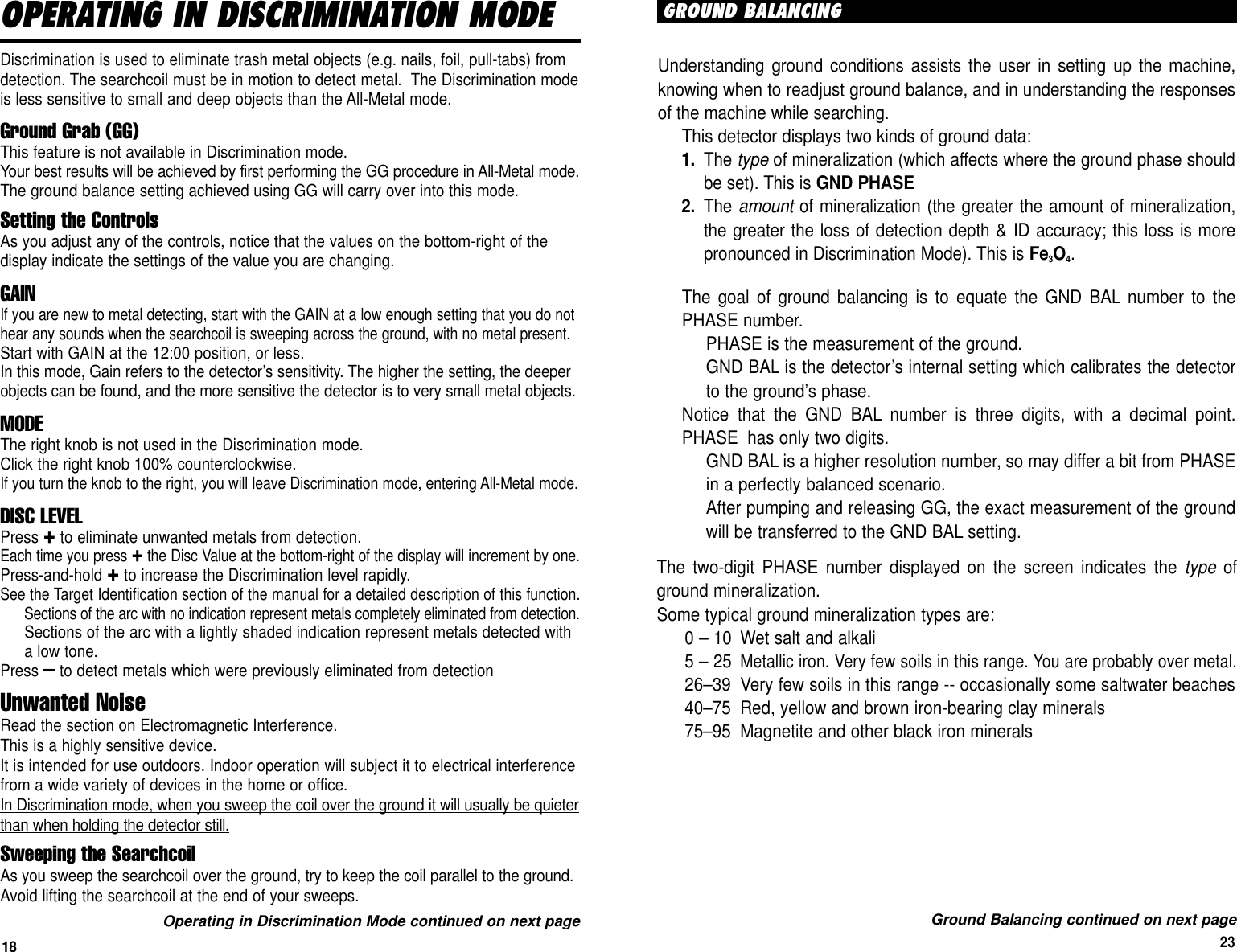 Page 23 of First Texas GB Metal Detector- Goldbug User Manual BHplatinumMANUAL printer 