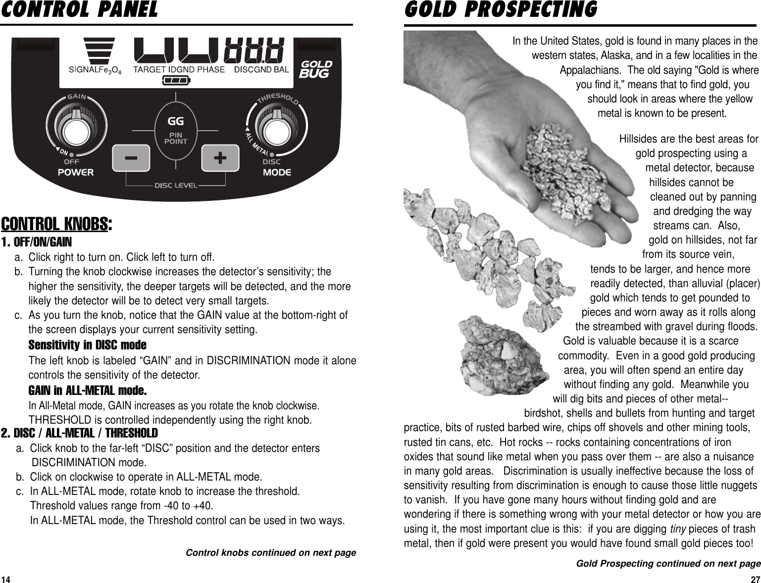 Page 27 of First Texas GB Metal Detector- Goldbug User Manual BHplatinumMANUAL printer 