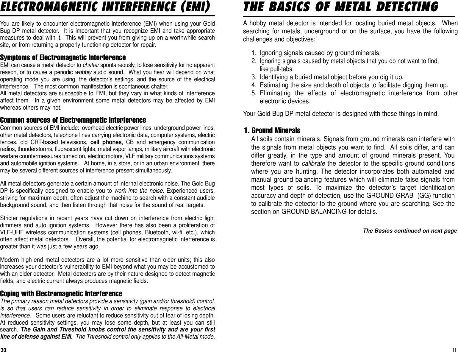 Page 11 of First Texas GB Metal Detector- Goldbug User Manual BHplatinumMANUAL printer 