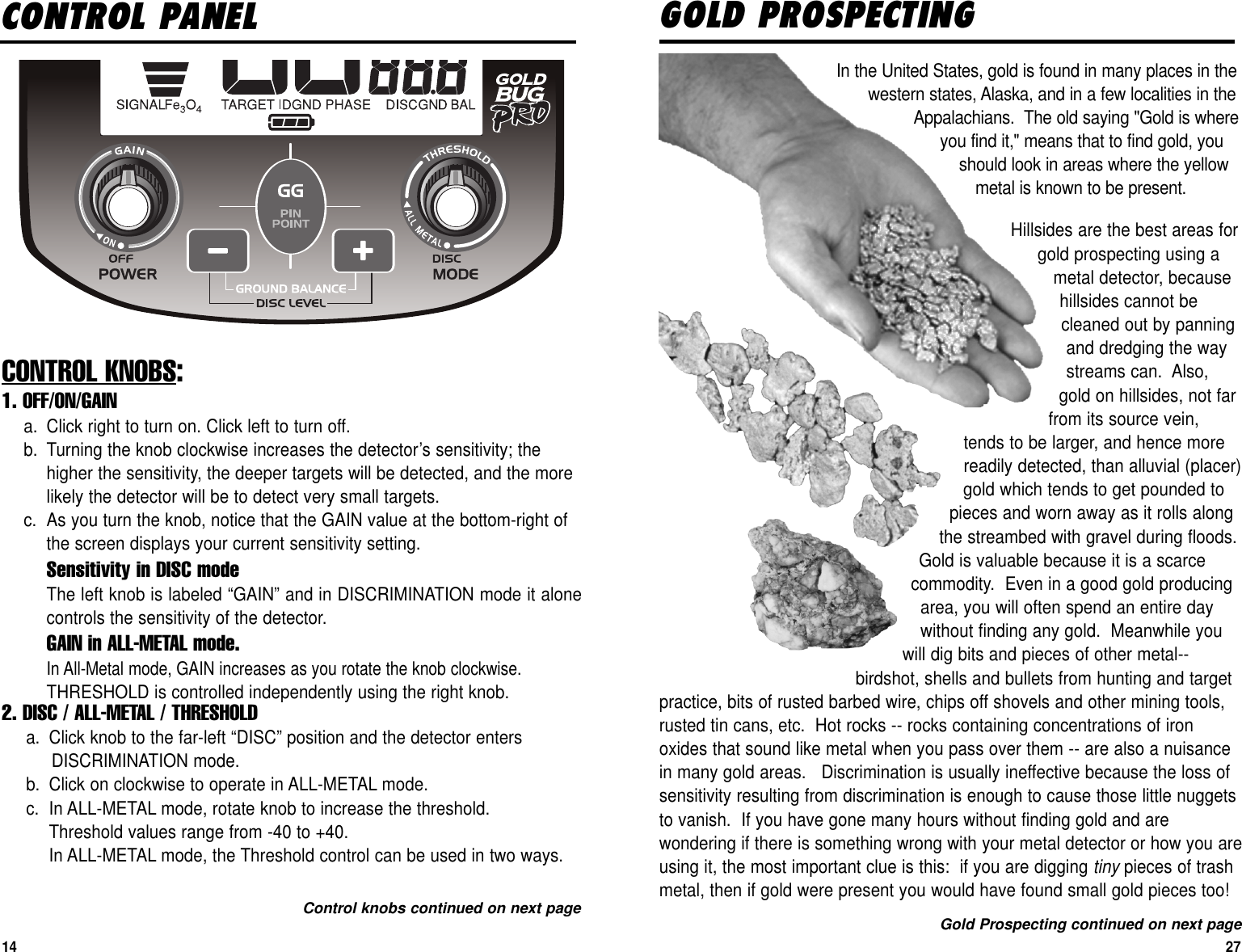 Page 14 of First Texas GB Metal Detector- Goldbug User Manual BHplatinumMANUAL printer 