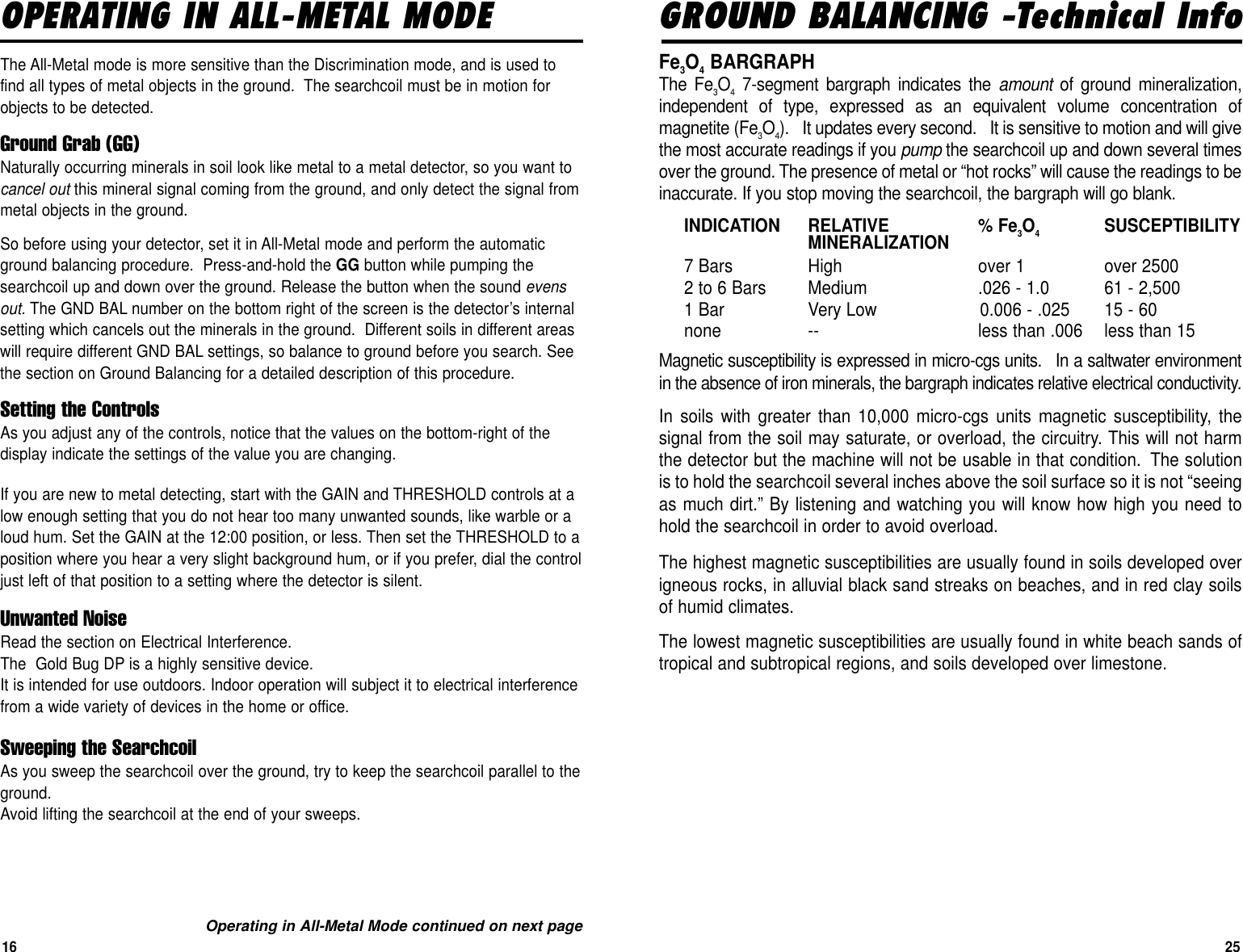 Page 16 of First Texas GB Metal Detector- Goldbug User Manual BHplatinumMANUAL printer 