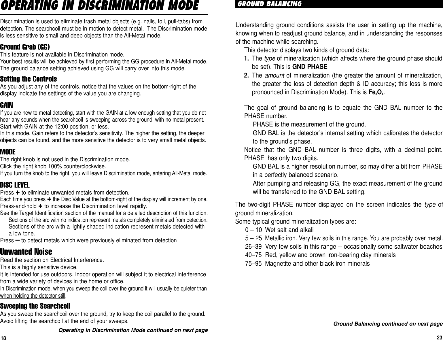 Page 23 of First Texas GB Metal Detector- Goldbug User Manual BHplatinumMANUAL printer 