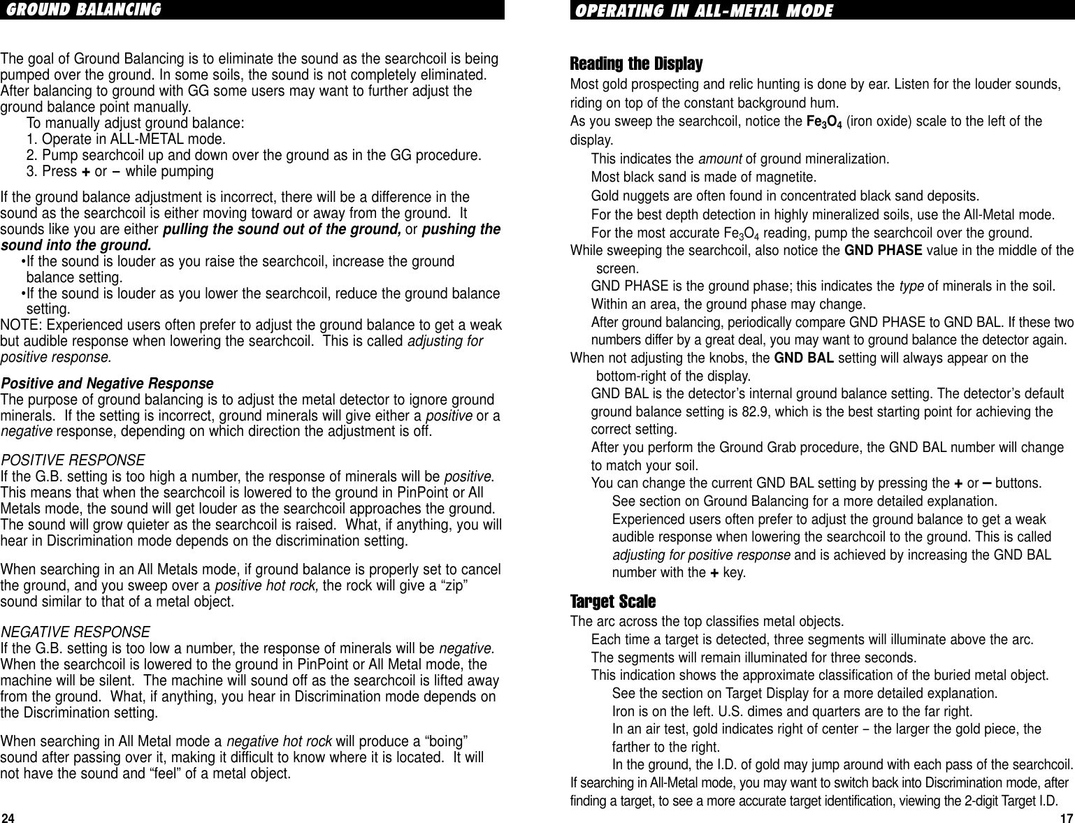 Page 24 of First Texas GB Metal Detector- Goldbug User Manual BHplatinumMANUAL printer 