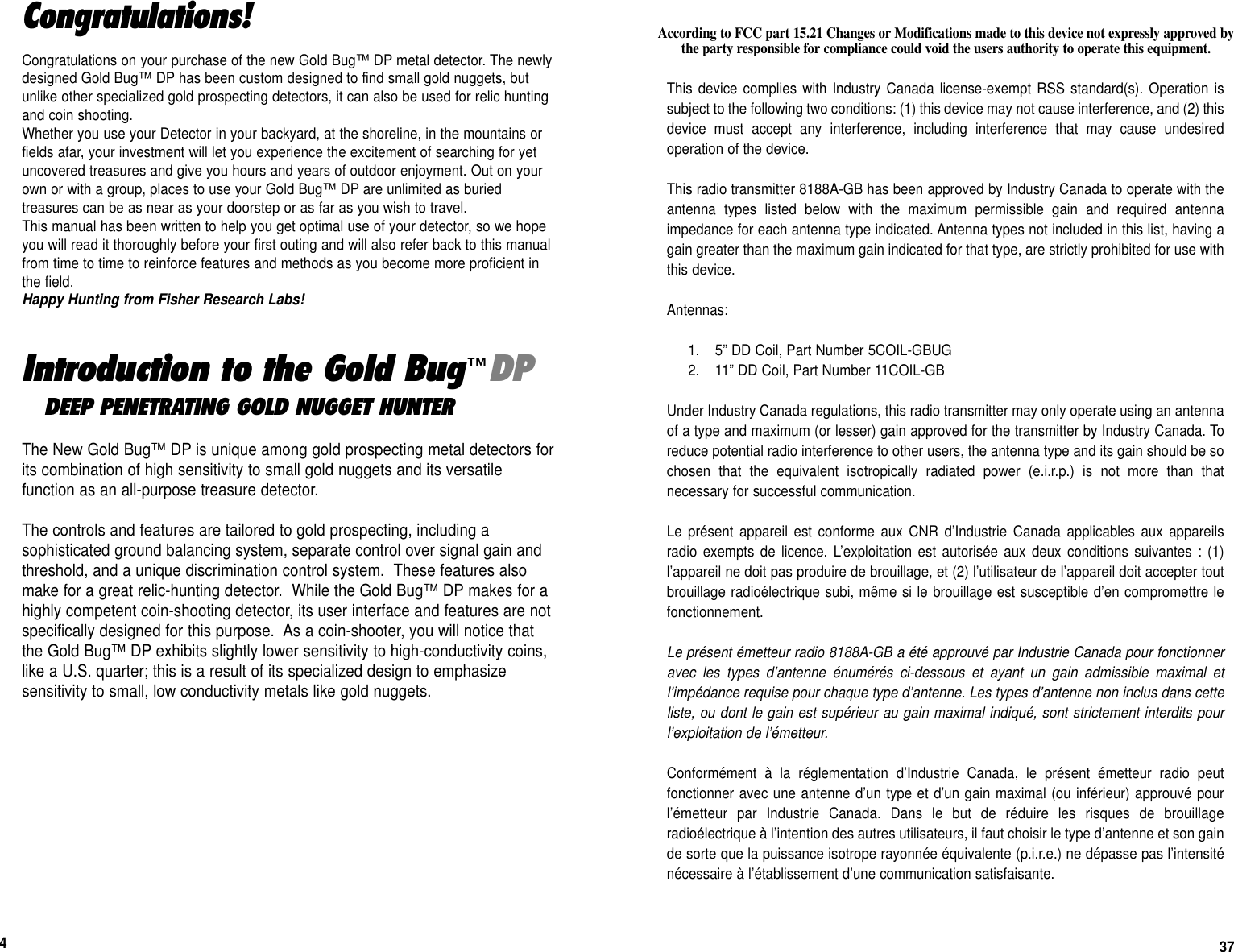 Page 4 of First Texas GB Metal Detector- Goldbug User Manual BHplatinumMANUAL printer 