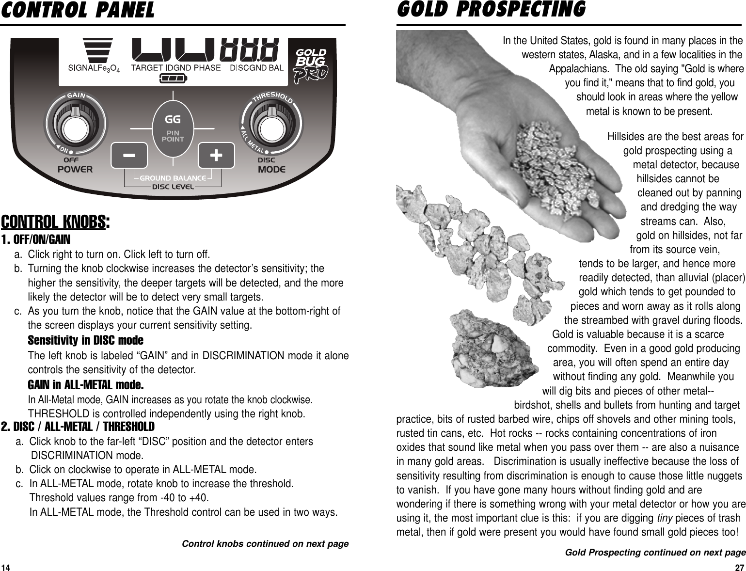Page 14 of First Texas GB Metal Detector- Goldbug User Manual BHplatinumMANUAL printer 