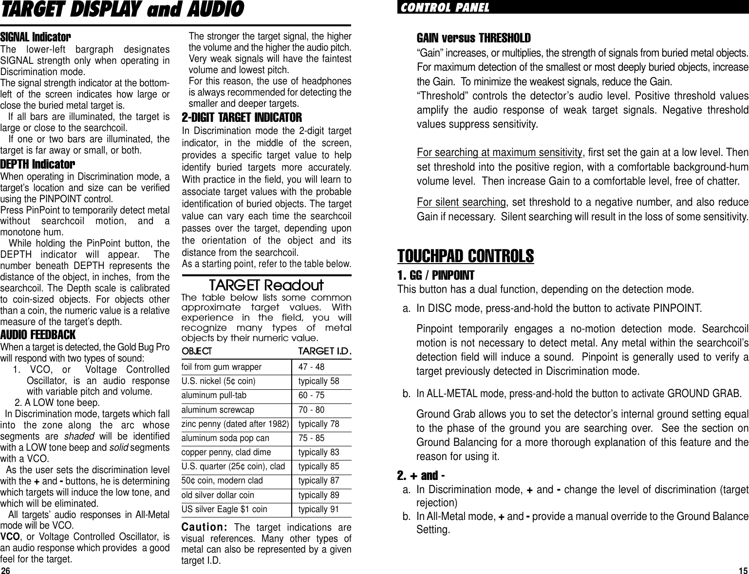 Page 15 of First Texas GB Metal Detector- Goldbug User Manual BHplatinumMANUAL printer 