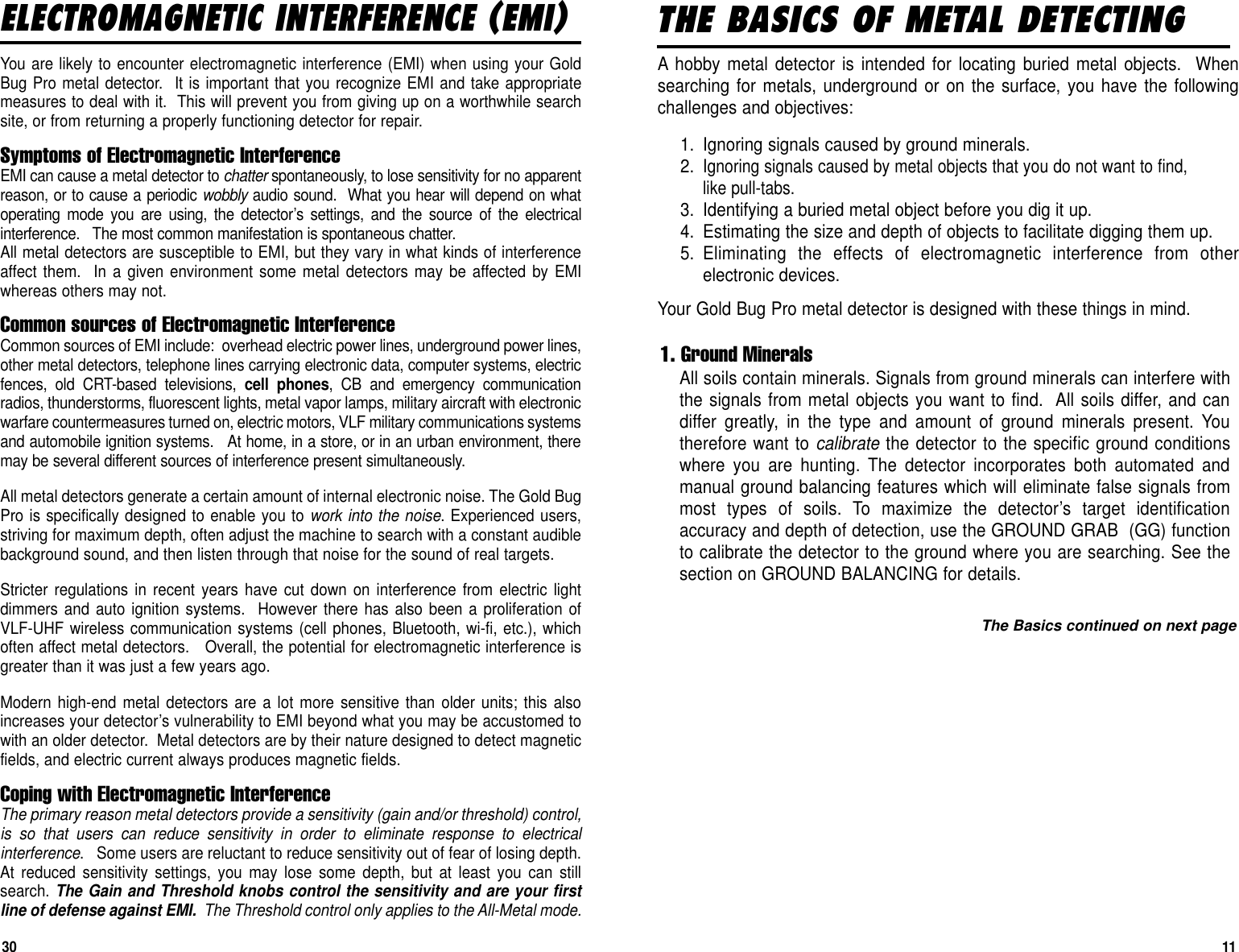 Page 30 of First Texas GB Metal Detector- Goldbug User Manual BHplatinumMANUAL printer 