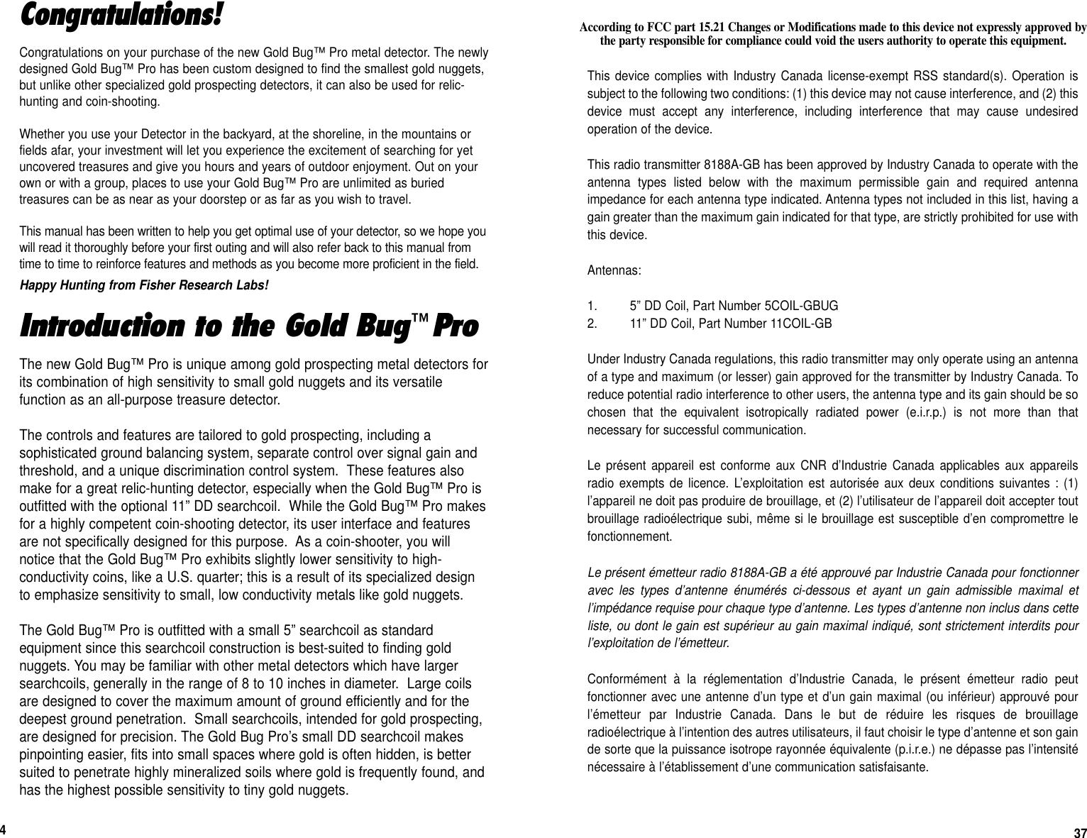 Page 4 of First Texas GB Metal Detector- Goldbug User Manual BHplatinumMANUAL printer 