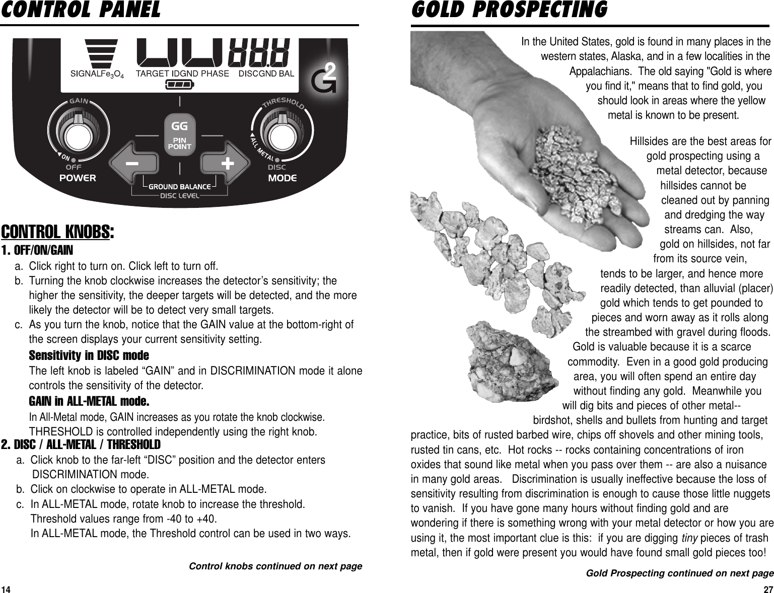 Page 14 of First Texas GB Metal Detector- Goldbug User Manual BHplatinumMANUAL printer 