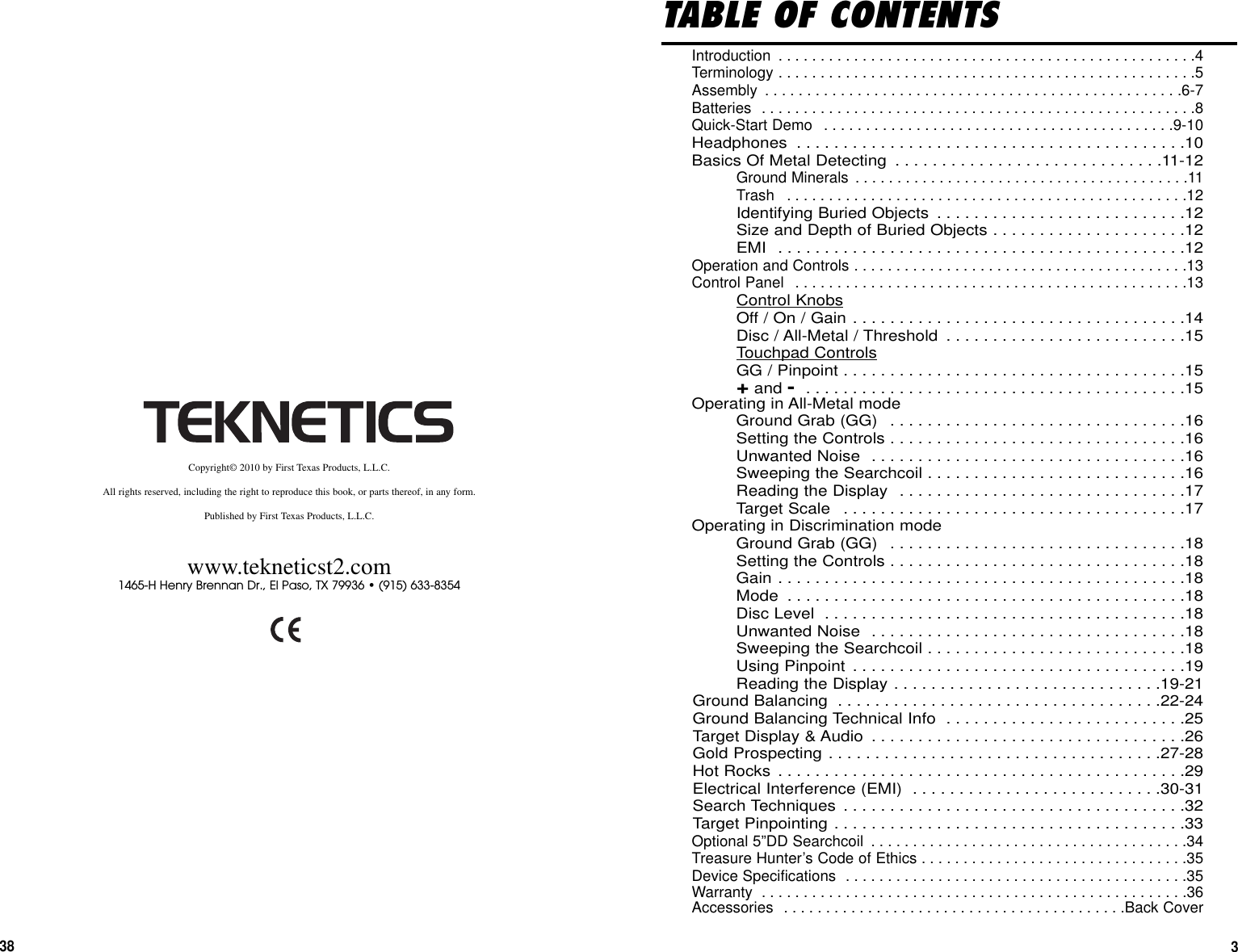 Page 38 of First Texas GB Metal Detector- Goldbug User Manual BHplatinumMANUAL printer 