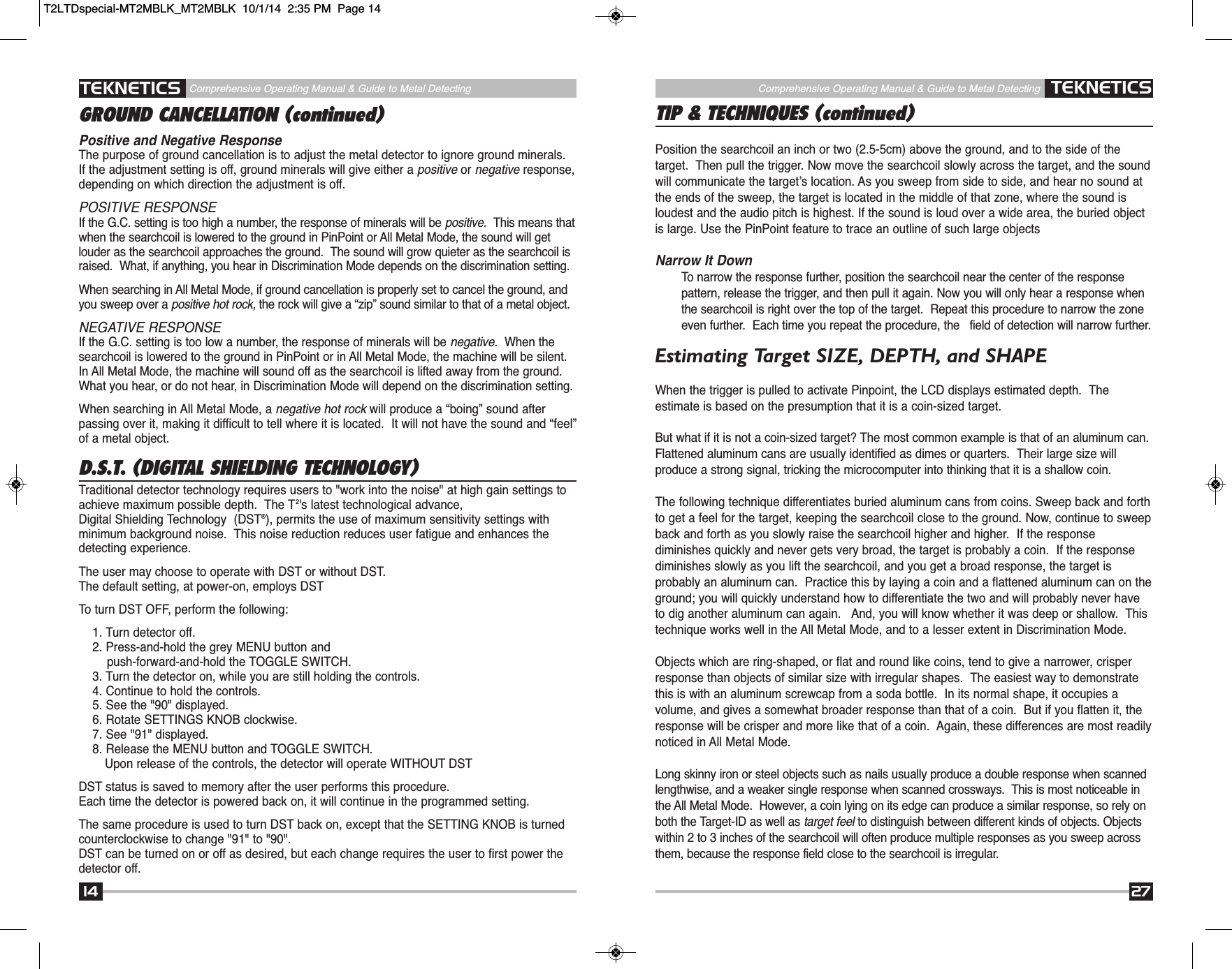 Page 14 of First Texas T2MD Professional Metal Detector User Manual Layout 1
