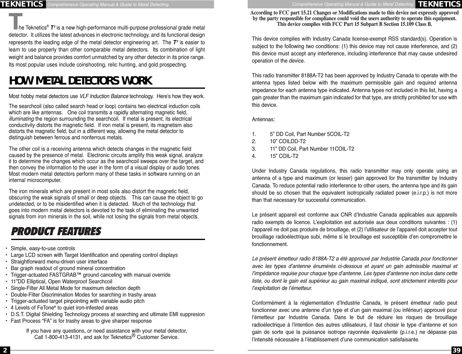 Page 2 of First Texas T2MD Professional Metal Detector User Manual Layout 1