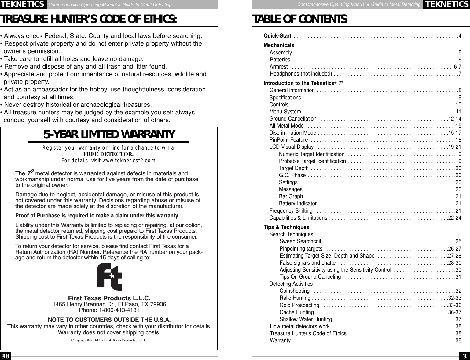 Page 38 of First Texas T2MD Professional Metal Detector User Manual Layout 1