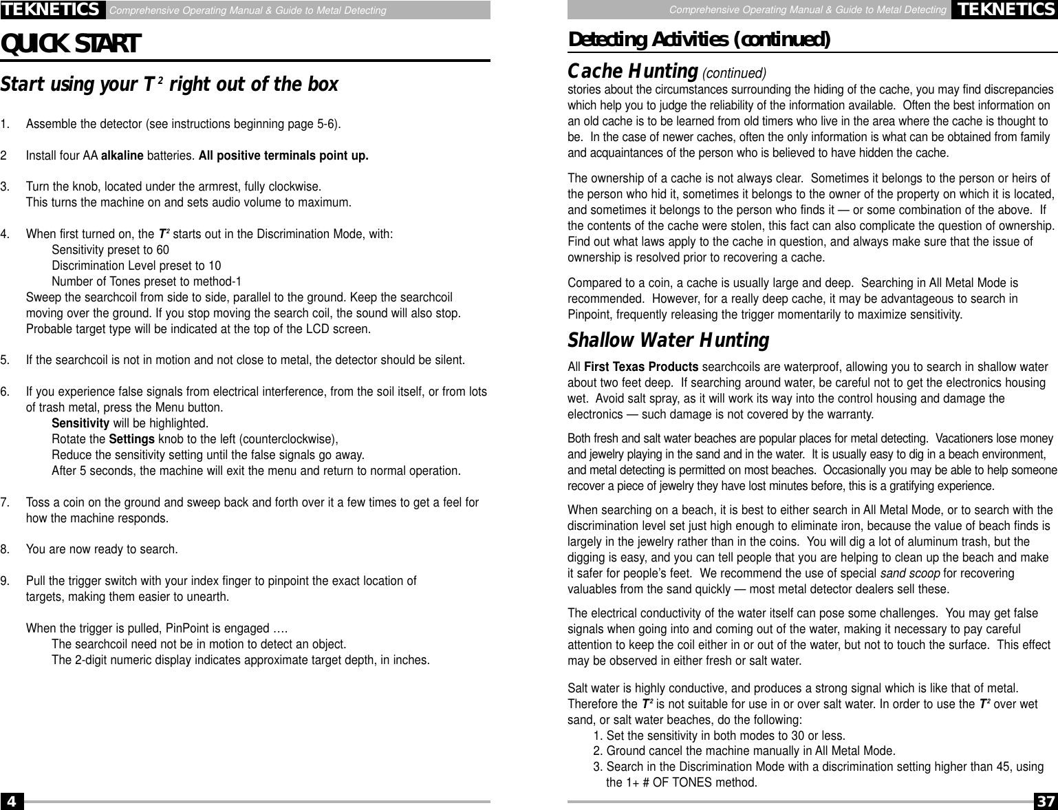 Page 4 of First Texas T2MD Professional Metal Detector User Manual Layout 1