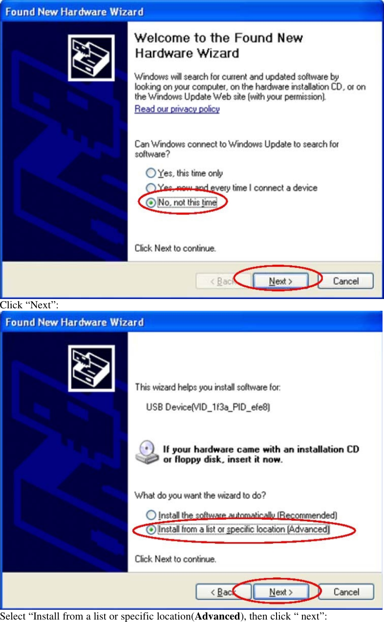 Click “Next”:Select “Install from a list or specific location(Advanced), then click “ next”: