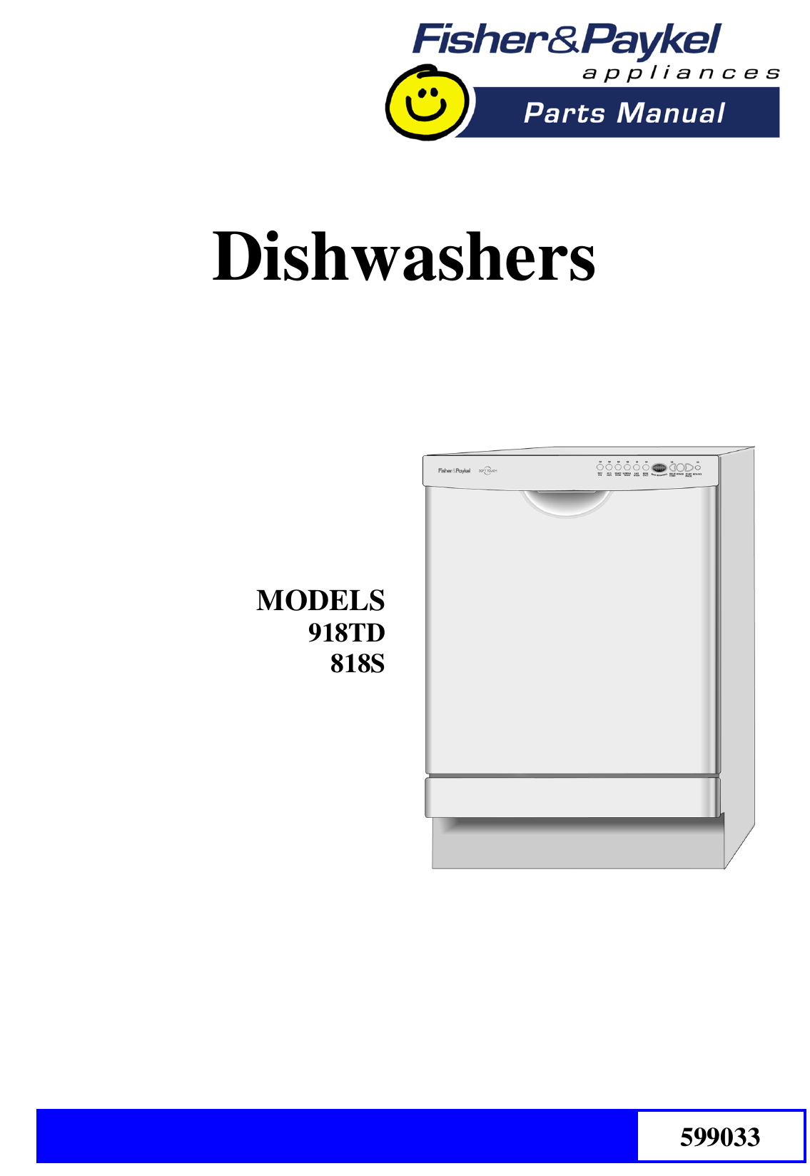 Fisher And Paykel 818S Users Manual 599033 Dishwasher 918TD Parts