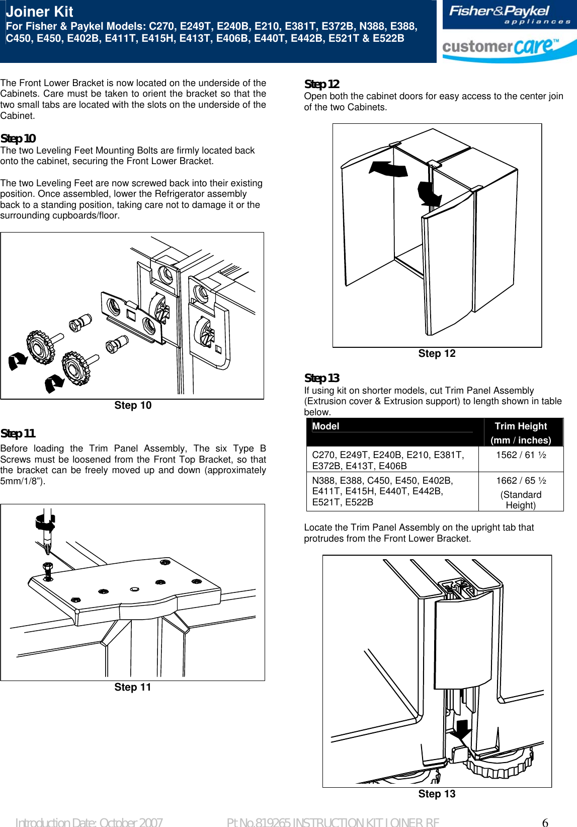 Page 6 of 7 - Fisher-And-Paykel Fisher-And-Paykel-Joiner-Kit-Silver-Installation-Guide- 819265 Instructn Sheet Joiner Kit  Fisher-and-paykel-joiner-kit-silver-installation-guide