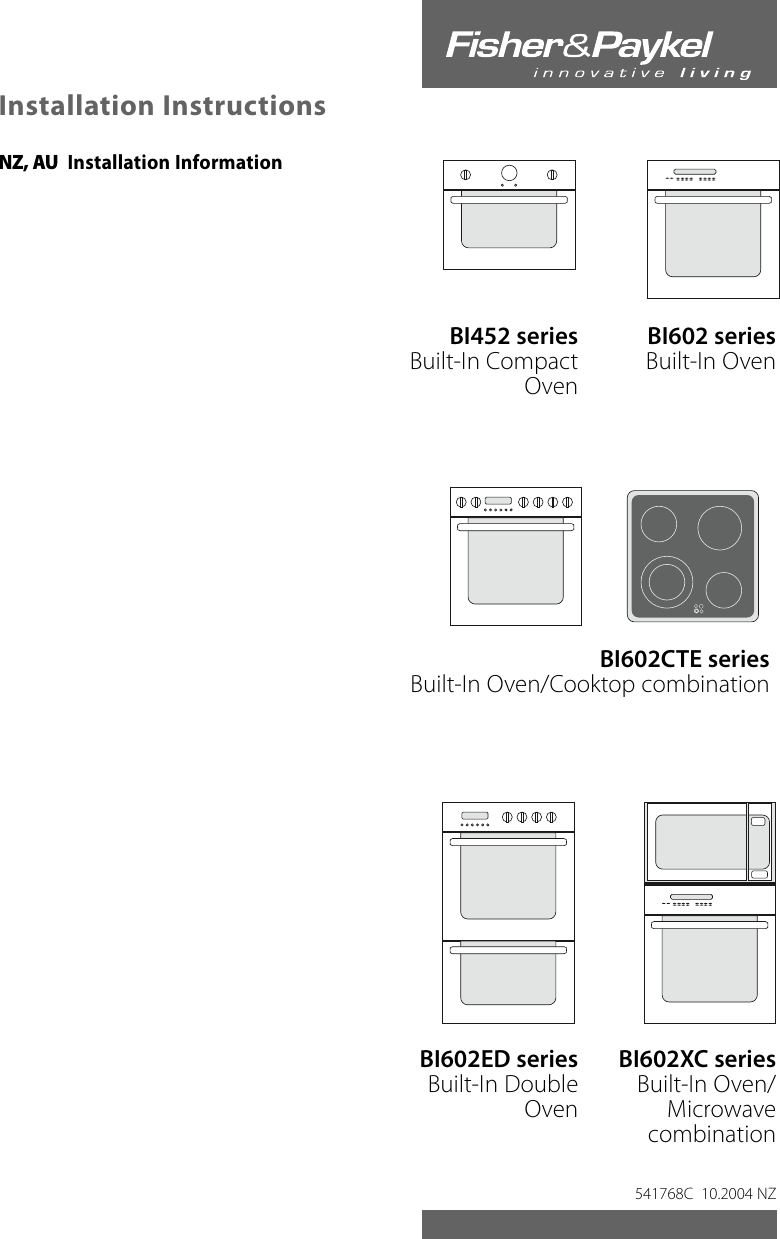 Page 1 of 8 - Fisher-And-Paykel Fisher-And-Paykel-Nz-Au-Bi602Cte-Users-Manual- 541768C_BIcombo_INST  Fisher-and-paykel-nz-au-bi602cte-users-manual