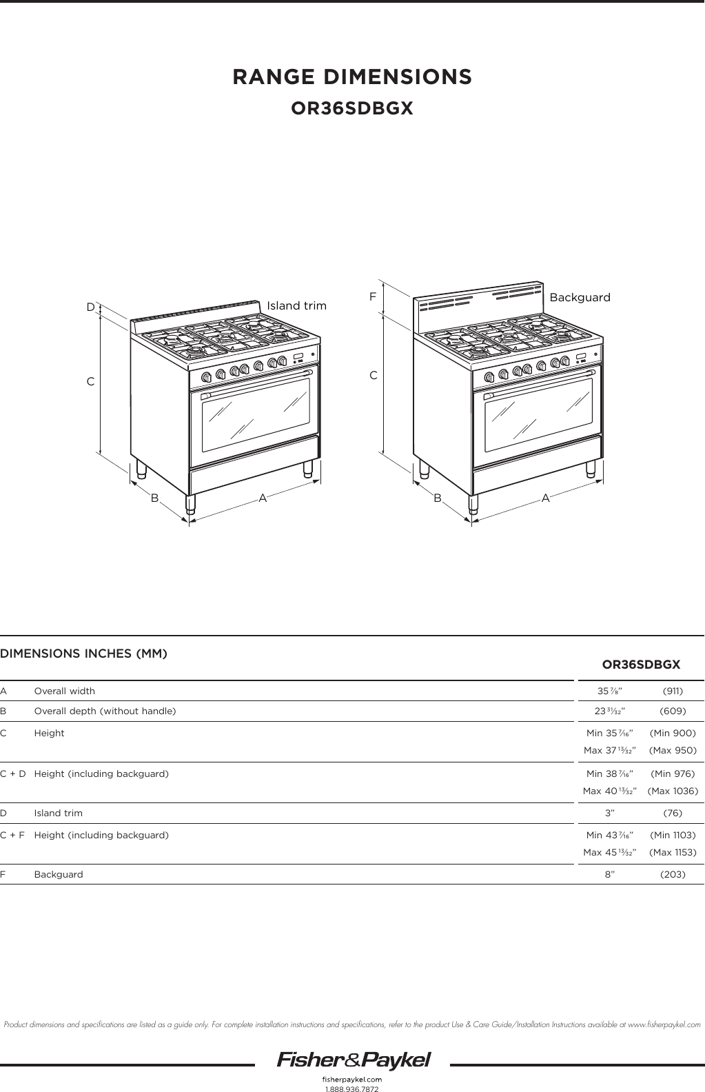 Page 1 of 2 - Fisher-And-Paykel Fisher-And-Paykel-Or36Sdbgx2-Installation-Worksheet-  Fisher-and-paykel-or36sdbgx2-installation-worksheet