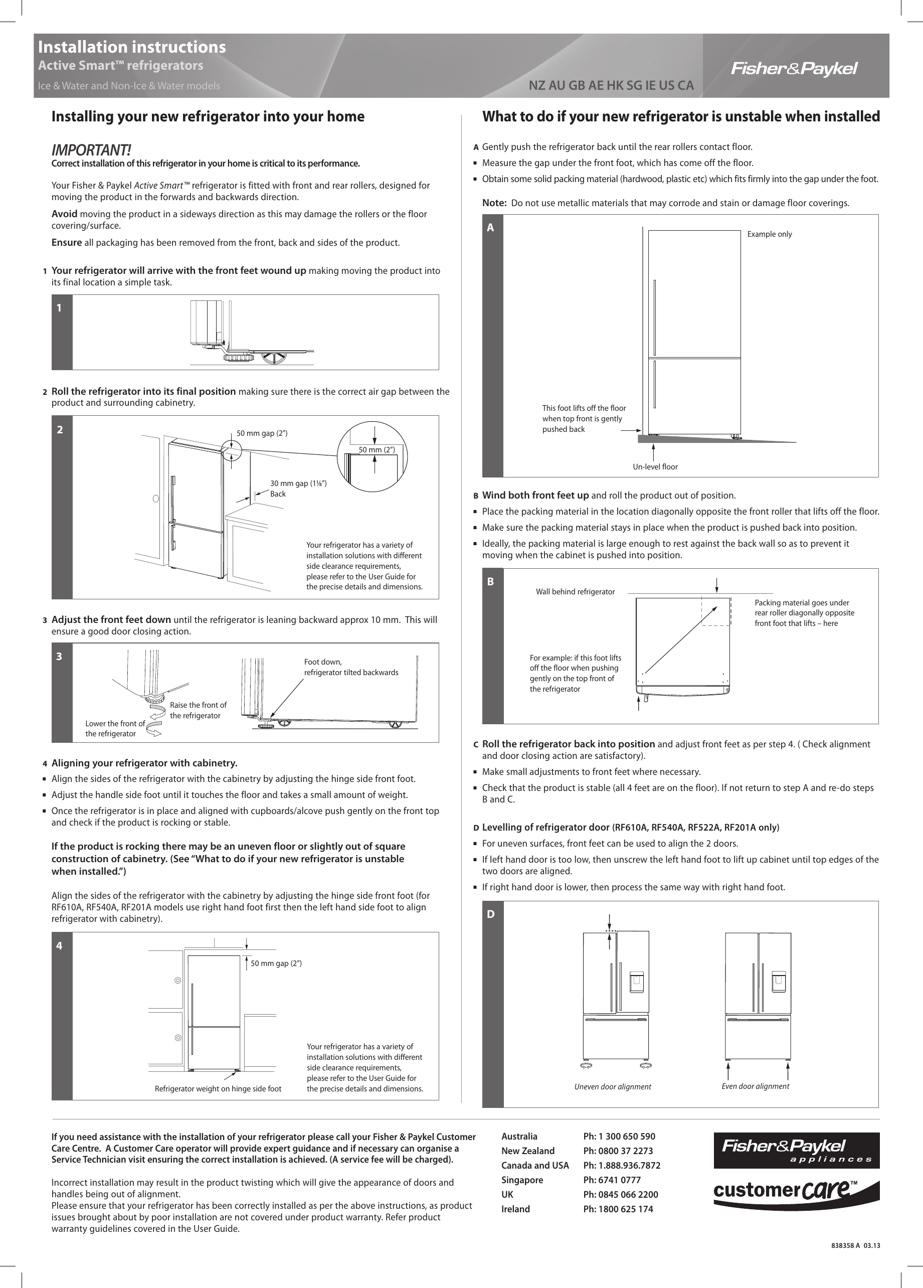 Page 1 of 1 - Fisher-And-Paykel Fisher-And-Paykel-Rf201Adusx5-Installation-Guide-  Fisher-and-paykel-rf201adusx5-installation-guide