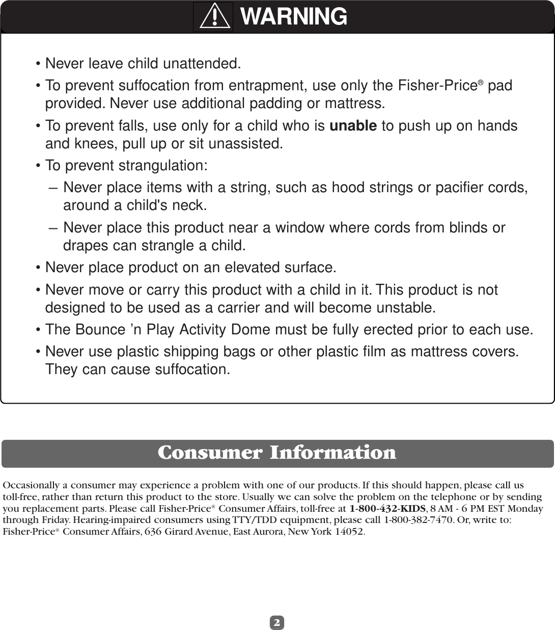 Page 2 of 8 - Fisher-Price Fisher-Price-Bounce-N-Play-Activity-Dome-79534-Users-Manual- 9534 US#B-0920  Fisher-price-bounce-n-play-activity-dome-79534-users-manual
