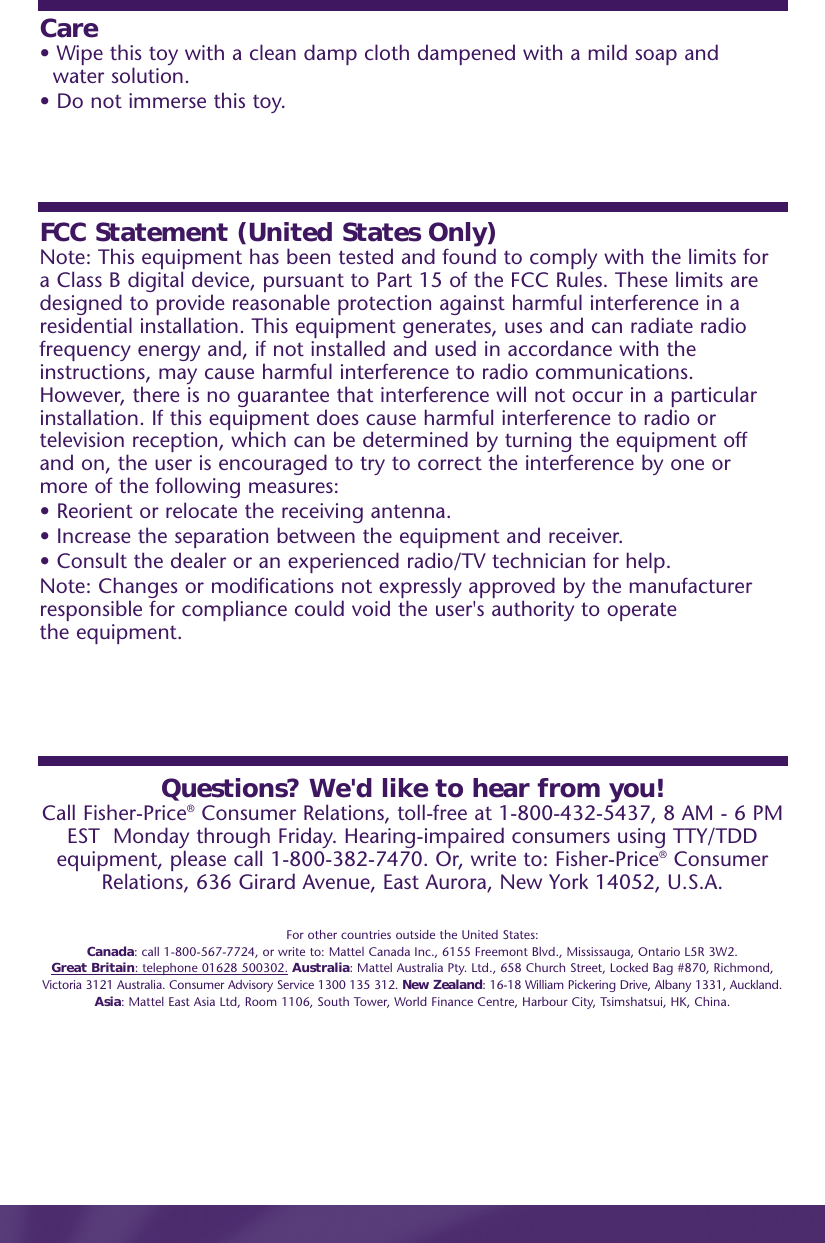 Page 5 of 6 - Fisher-Price Fisher-Price-C0438-Instruction-Sheet-  Fisher-price-c0438-instruction-sheet