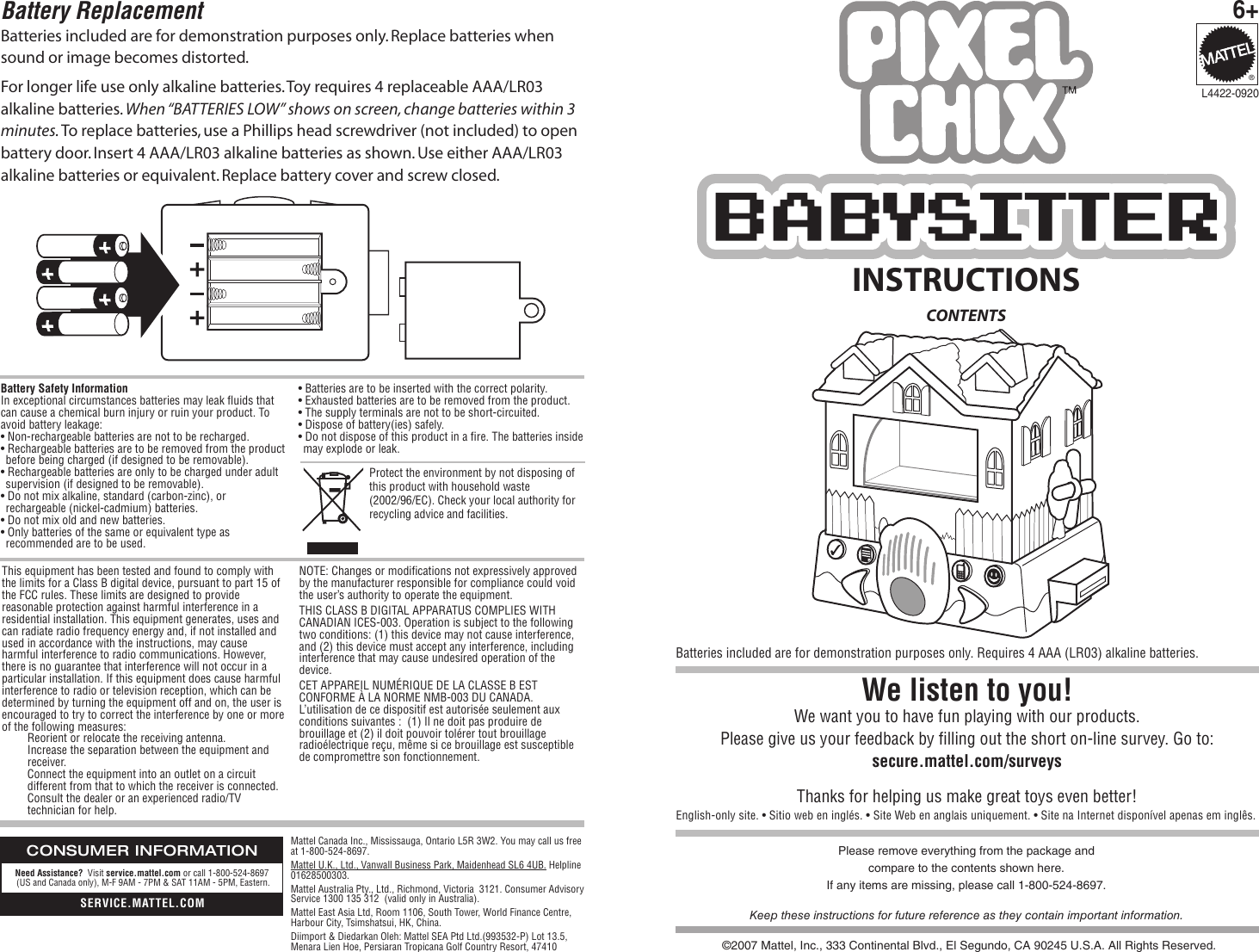 Page 1 of 2 - Fisher-Price Fisher-Price-L4422-Instruction-Sheet- 8.5x11 Landscape 2pages Fisher-price-l4422-instruction-sheet