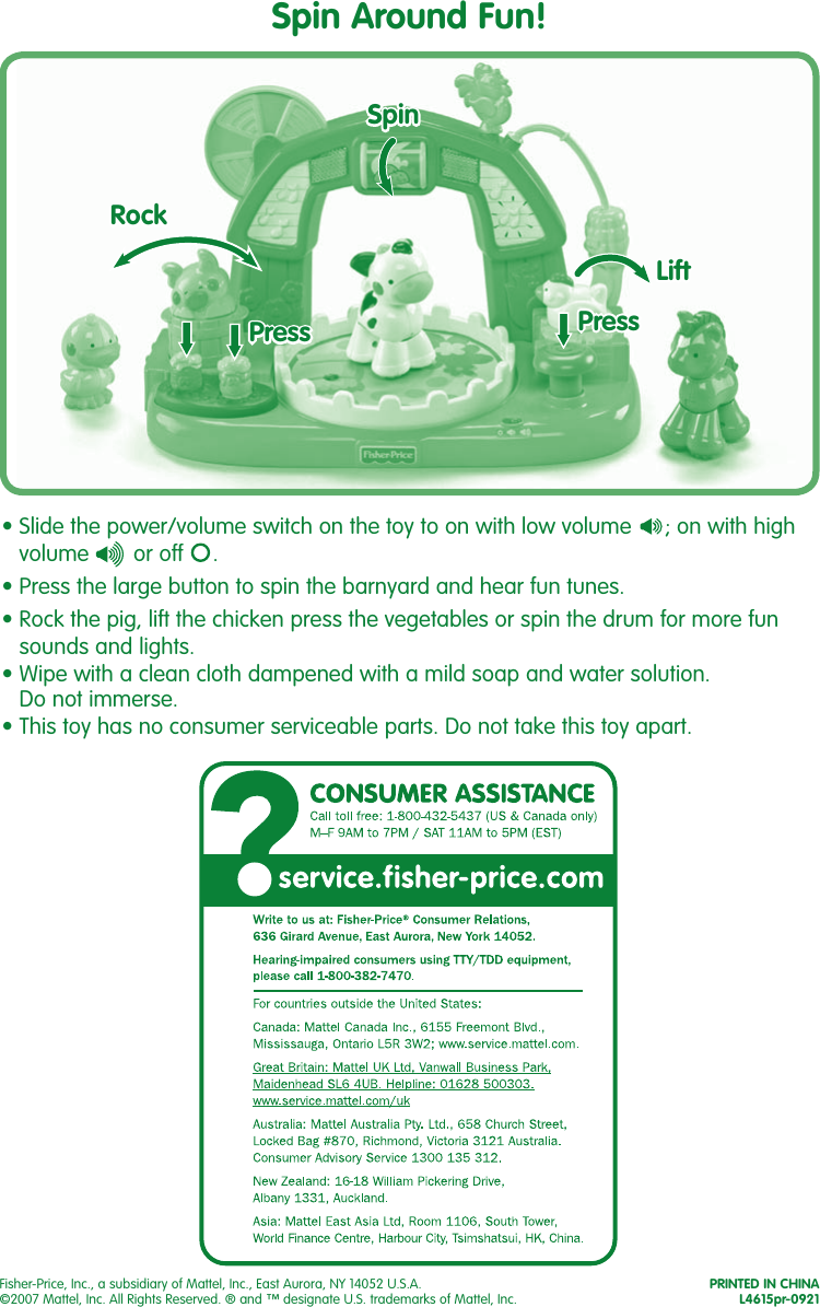 Page 4 of 4 - Fisher-Price Fisher-Price-L4615-Instruction-Sheet- L4615pr-0921  Fisher-price-l4615-instruction-sheet