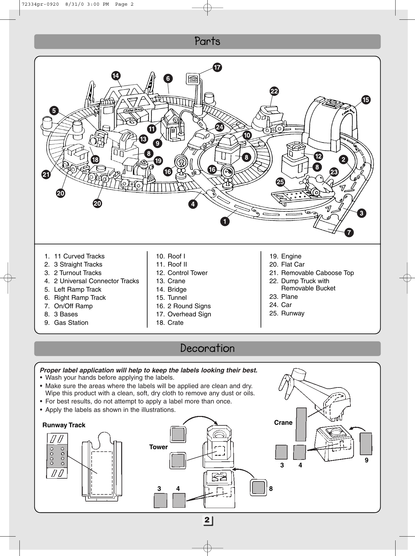 Page 2 of 6 - Fisher-Price Fisher-Price-Rail-And-Road-Set-72334-Users-Manual- 72334pr-0920 Fisher-price-rail-and-road-set-72334-users-manual